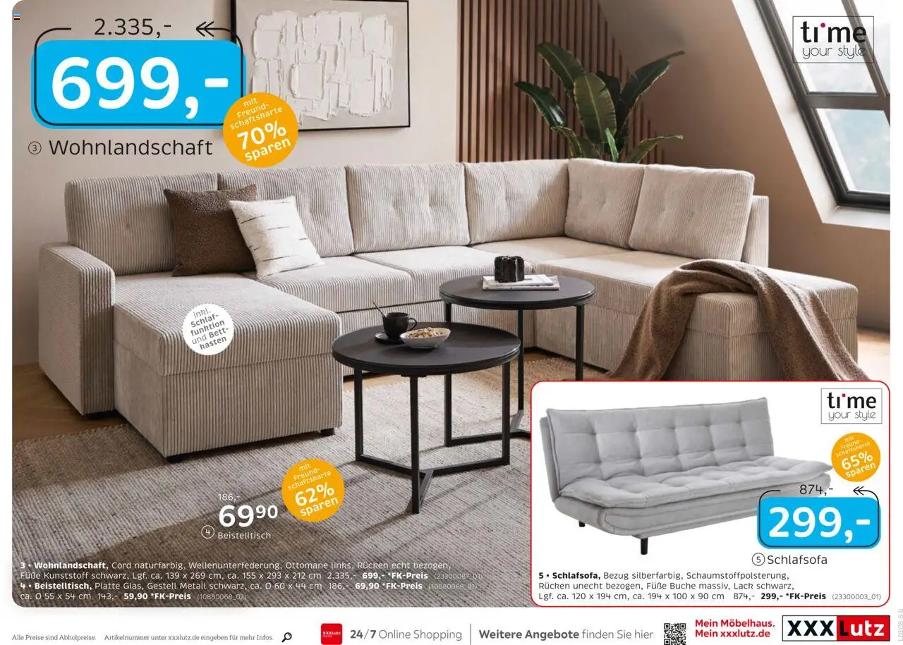 XXXL Lutz Nr. 1 beim Preis - gültig ab dem 04.08.2025 | Seite: 15 | Produkte: Wohnlandschaft, Schlafsofa, Beistelltisch, Bett