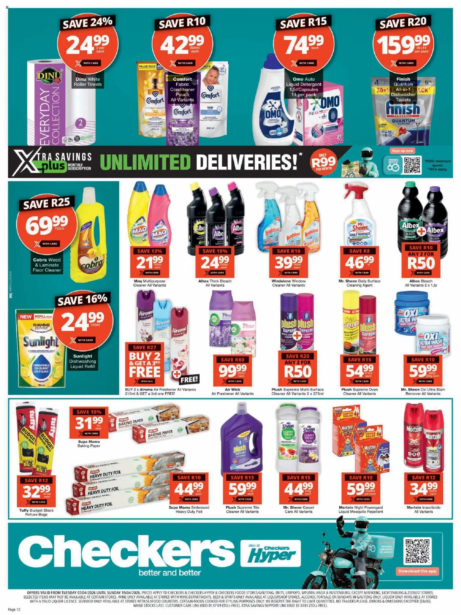 New Checkers catalogue – valid from 07.04.2026 | Page: 12 | Products: Carpet, Conditioner, Paper, Stain remover