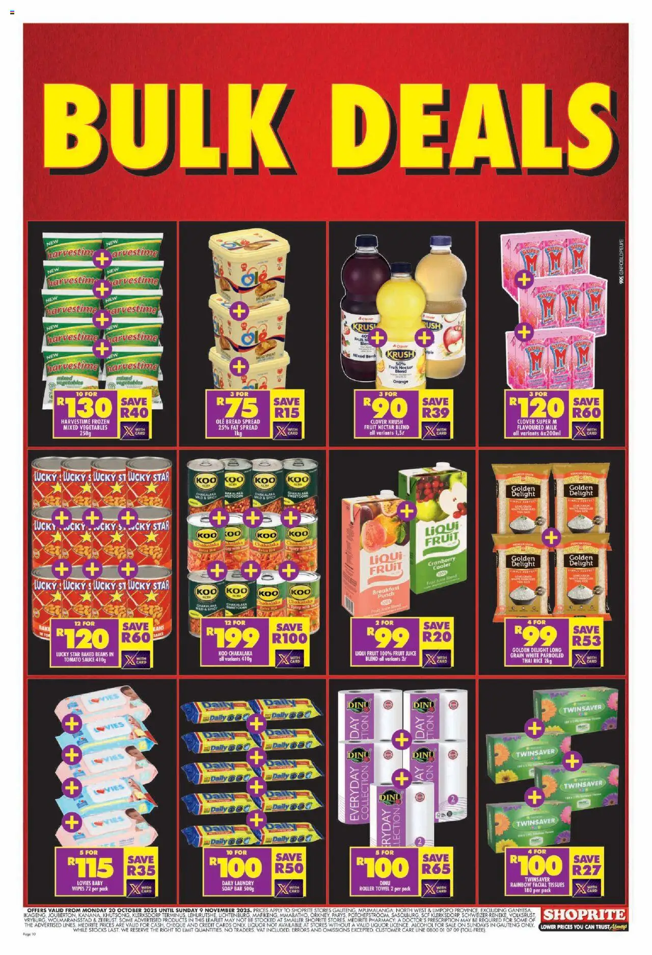 New Shoprite catalogue – valid from 20.10.2025 | Page: 10 | Products: Juice, Rice, Tomato sauce, Tissues