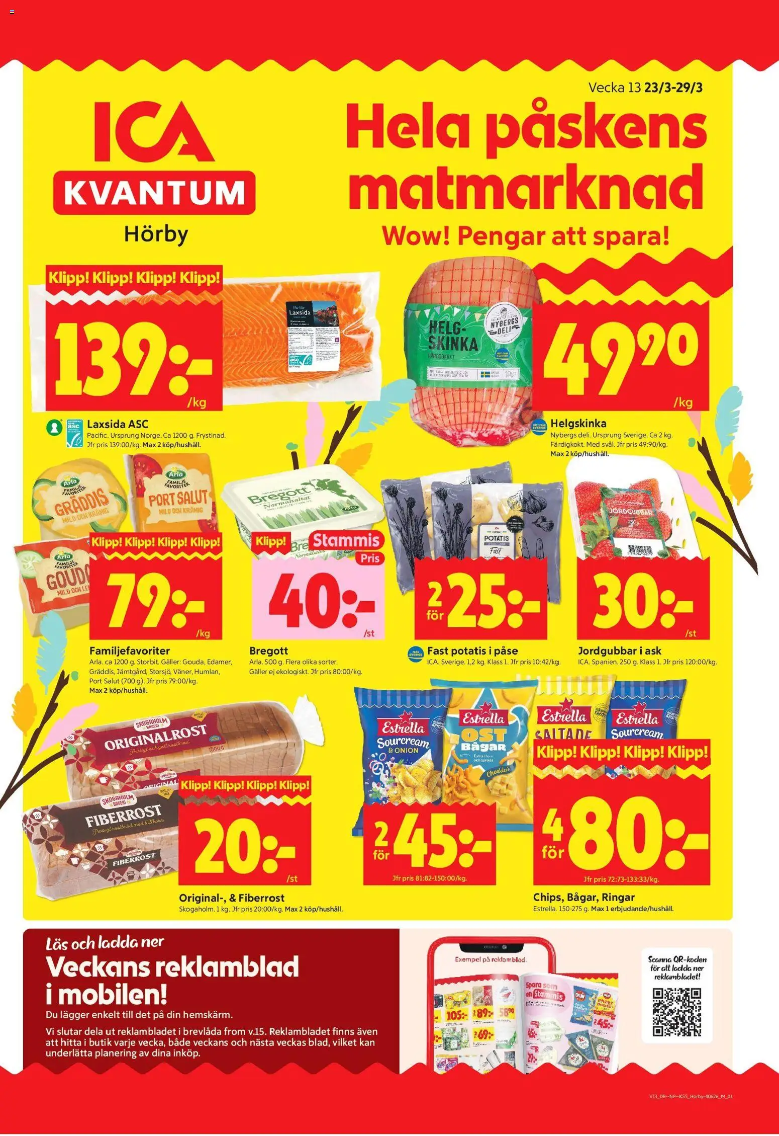 ICA Kvantum reklamblad aktuell från 23.03.2026 | Sida: 1 | Produkter: Galler, Skinka, Potatis, Jordgubbar