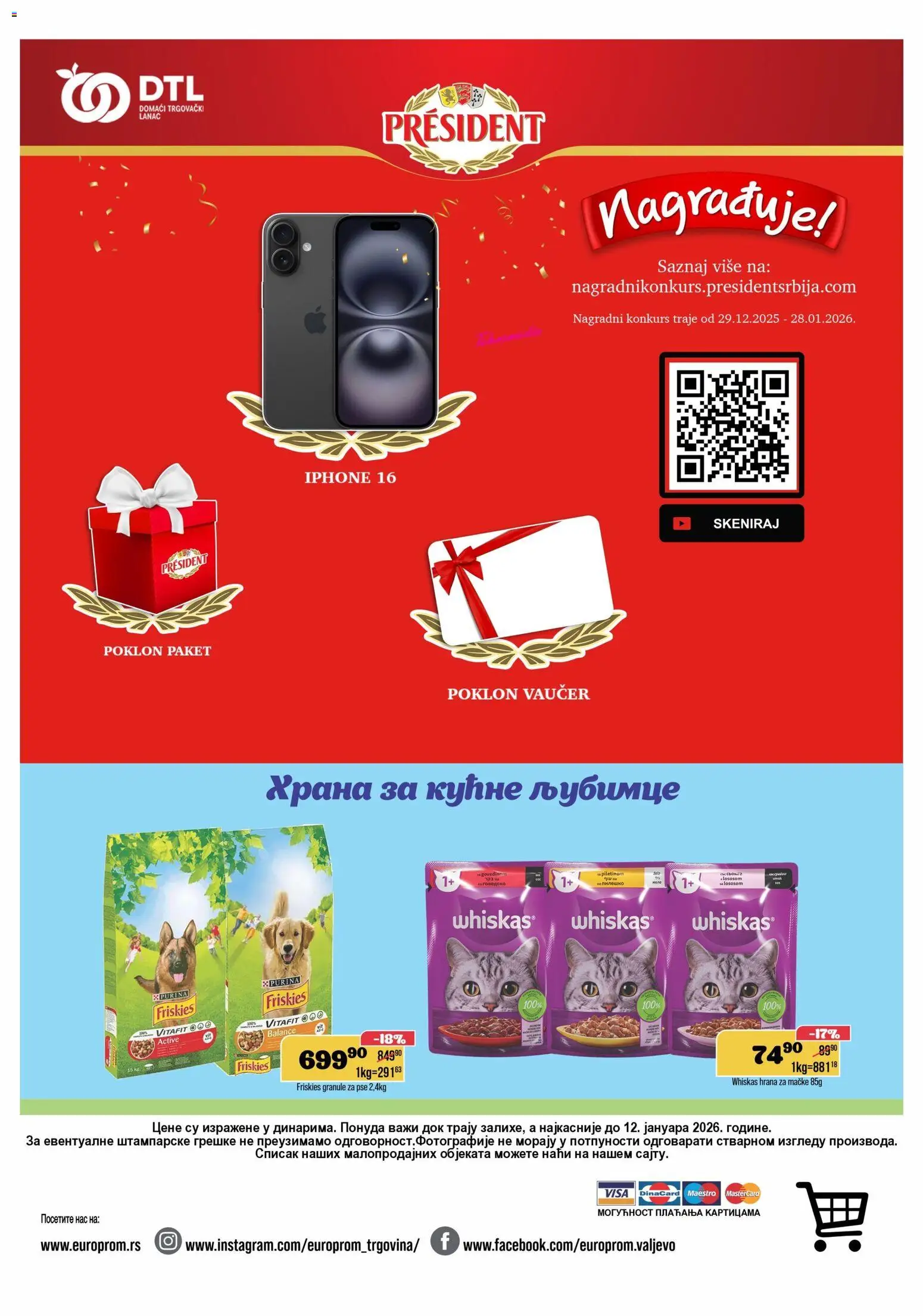 Europrom katalog - važi od 28.01.2026 | Strana: 12 | Proizvode: Purina, Granule za pse, Hrana za mačke, Whiskas