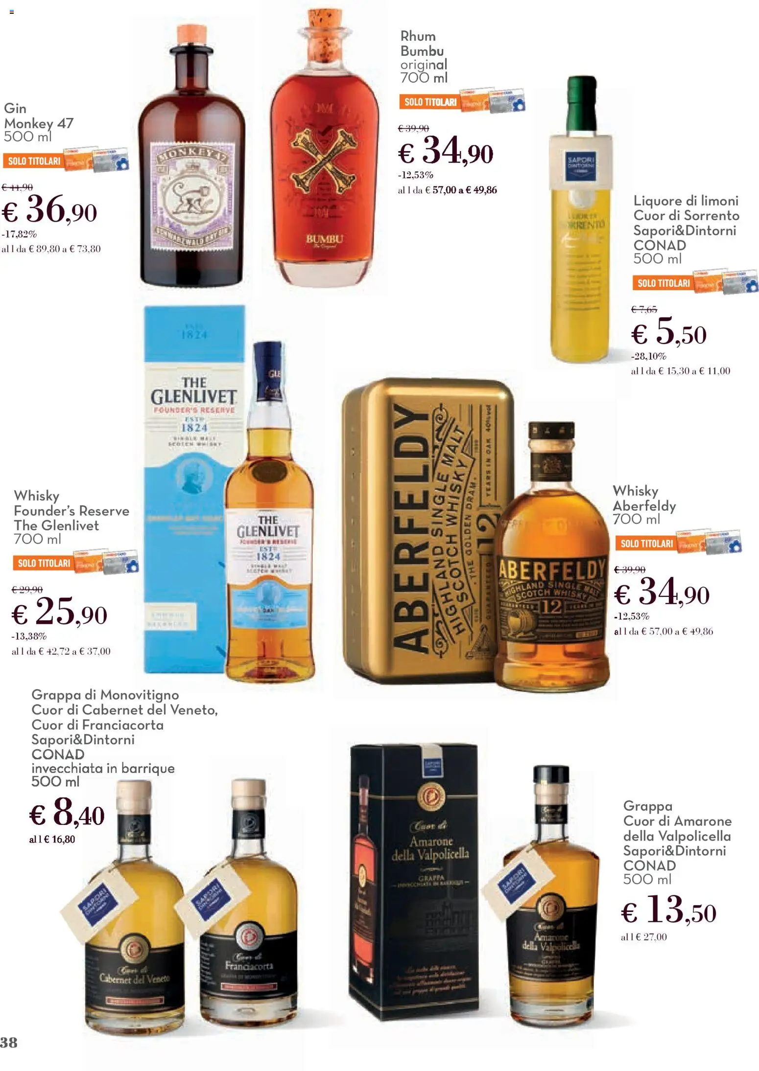 Volantino Conad del 01.12.2025 | Pagina: 38 | Prodotti: Gin, Whisky, Liquore, Grappa