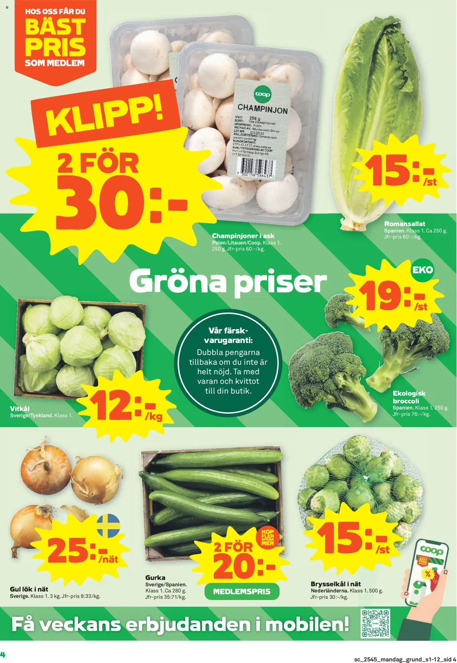 Stora Coop reklamblad aktuell från 03.11.2025 | Sida: 4 | Produkter: Vitkål, Champinjoner, Gul lök, Broccoli