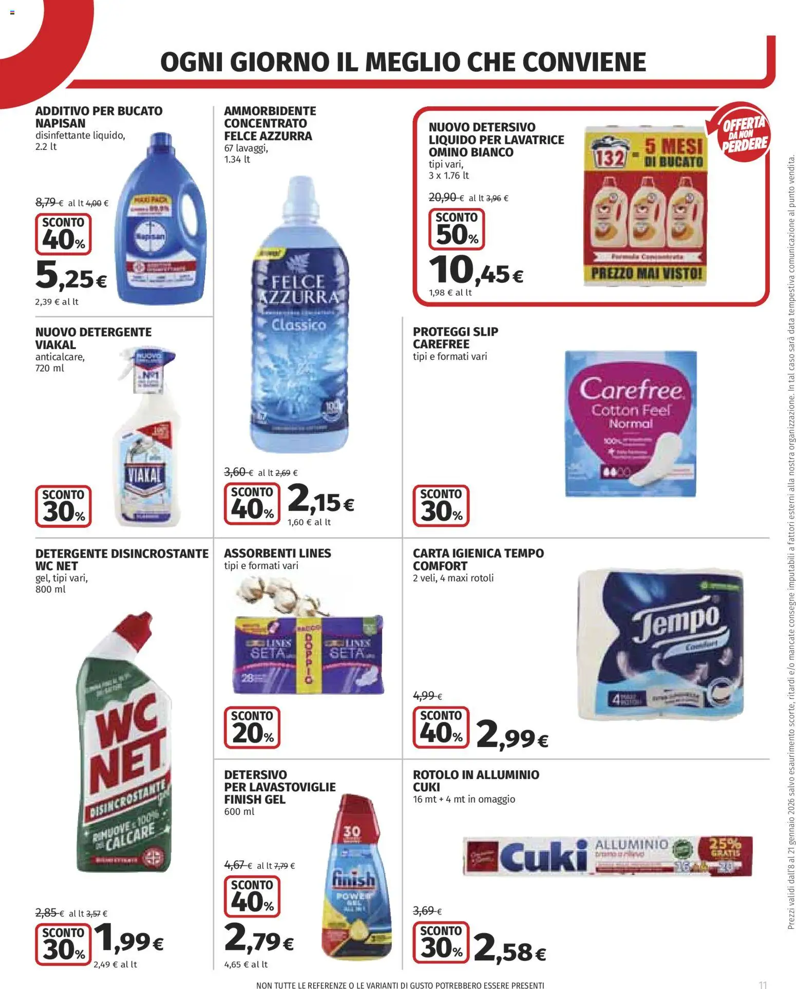 Volantino COOP del 08.01.2026 | Pagina: 11 | Prodotti: Ammorbidente, Proteggi slip, Lavastoviglie, Alluminio