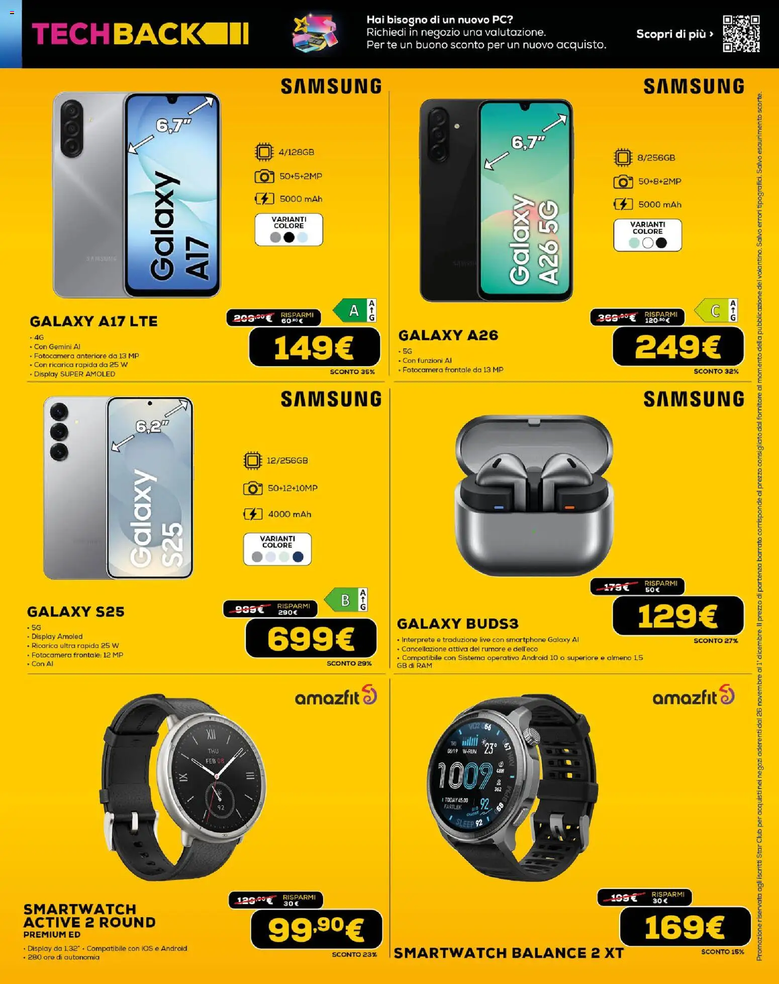 Volantino Euronics del 26.11.2025 | Pagina: 7 | Prodotti: Samsung Galaxy, Smartphone, Smartwatch, Samsung