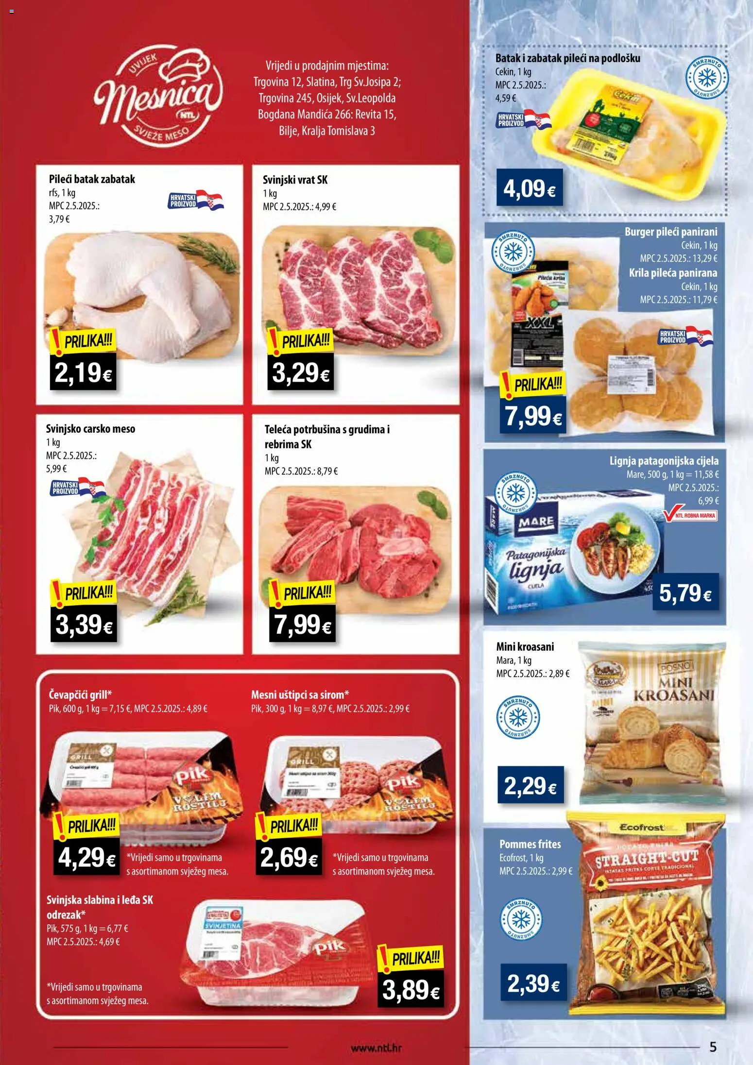 NTL katalog | vrijedi od 08.04.2026 | Stranica: 5 | Proizvodi: Svinjski vrat, Pommes frites, Meso, Ćevapčići