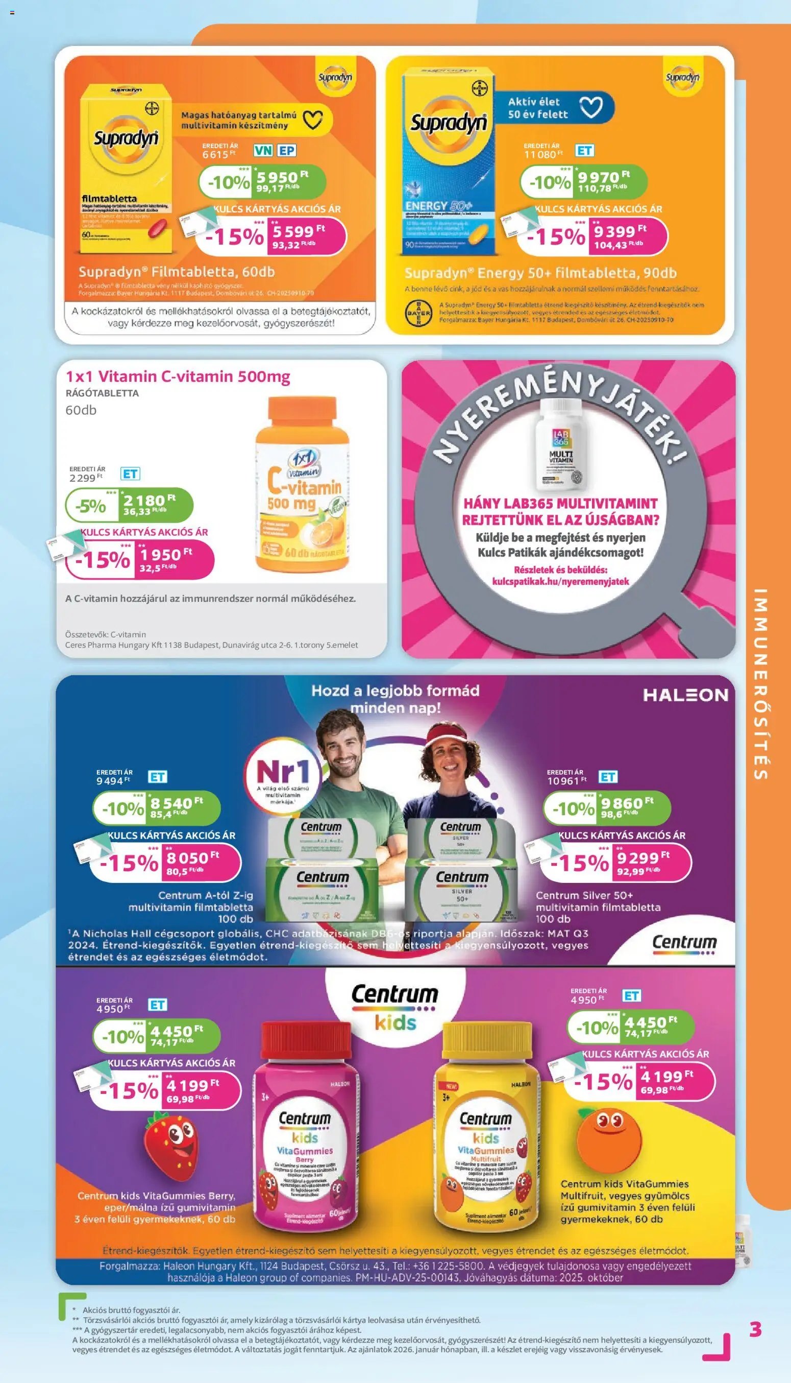 Kulcs Patika akciós ujság - amely érvényes a következő dátumtól: 01.01.2026 | Oldal: 3 | Termékek: Gyümölcs, Multivitamin
