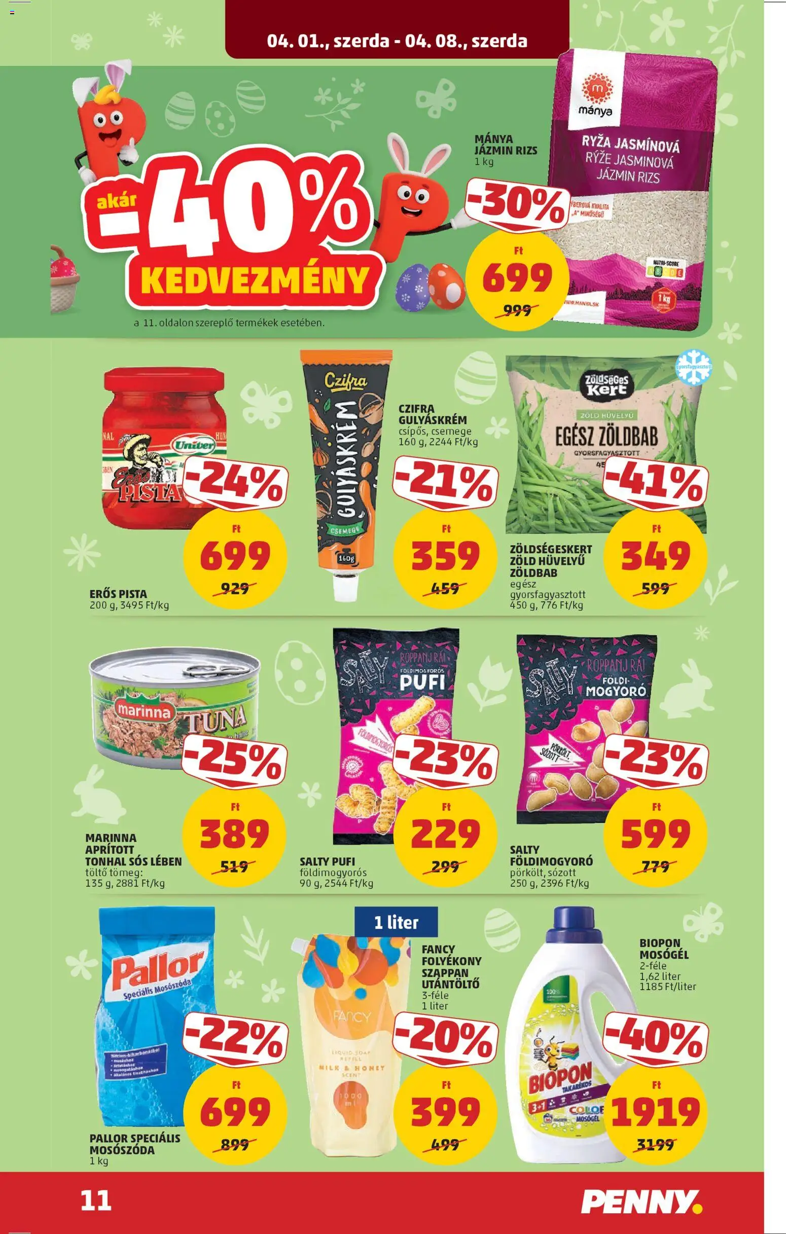 PENNY akciós ujság - amely érvényes a következő dátumtól: 01.04.2026 | Oldal: 15 | Termékek: Tonhal, Gulyáskrém, Földimogyoró, Zöldbab