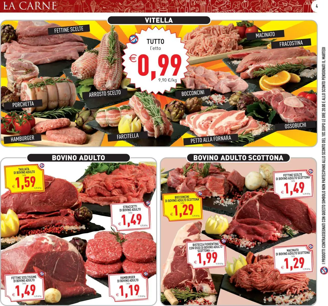 Volantino PIM Supermercati del 13.06.2025 | Pagina: 4 | Prodotti: Bovino, Arrosto, The, Hamburger