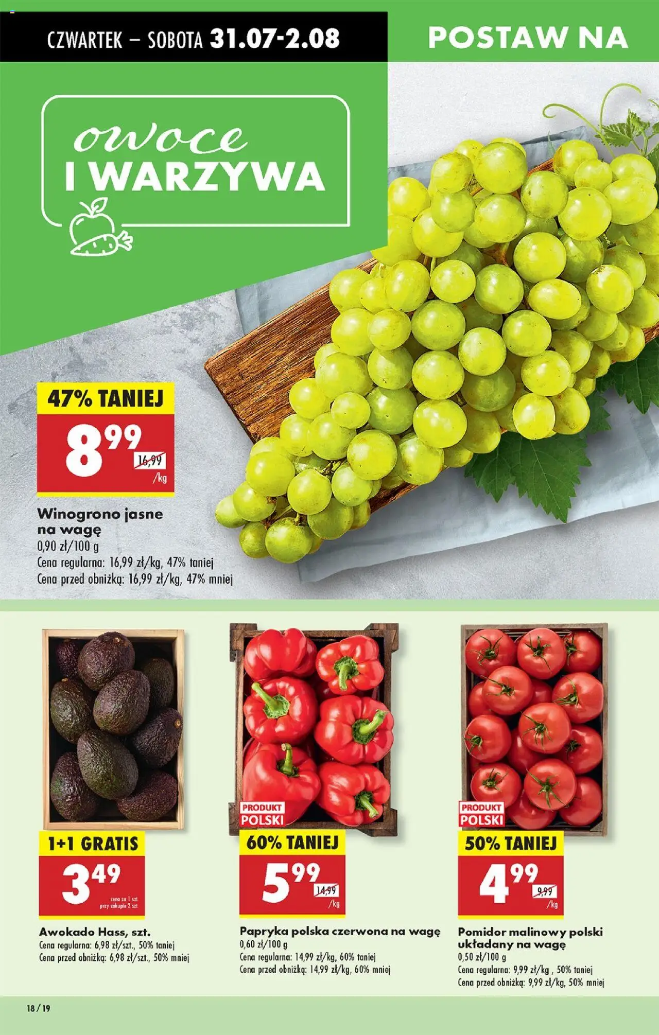 Biedronka gazetka - Oferta W tym tygodniu od 31.07.2025 | Strona: 26 | Produkty: Pomidor malinowy, Winogrono, Papryka, Awokado