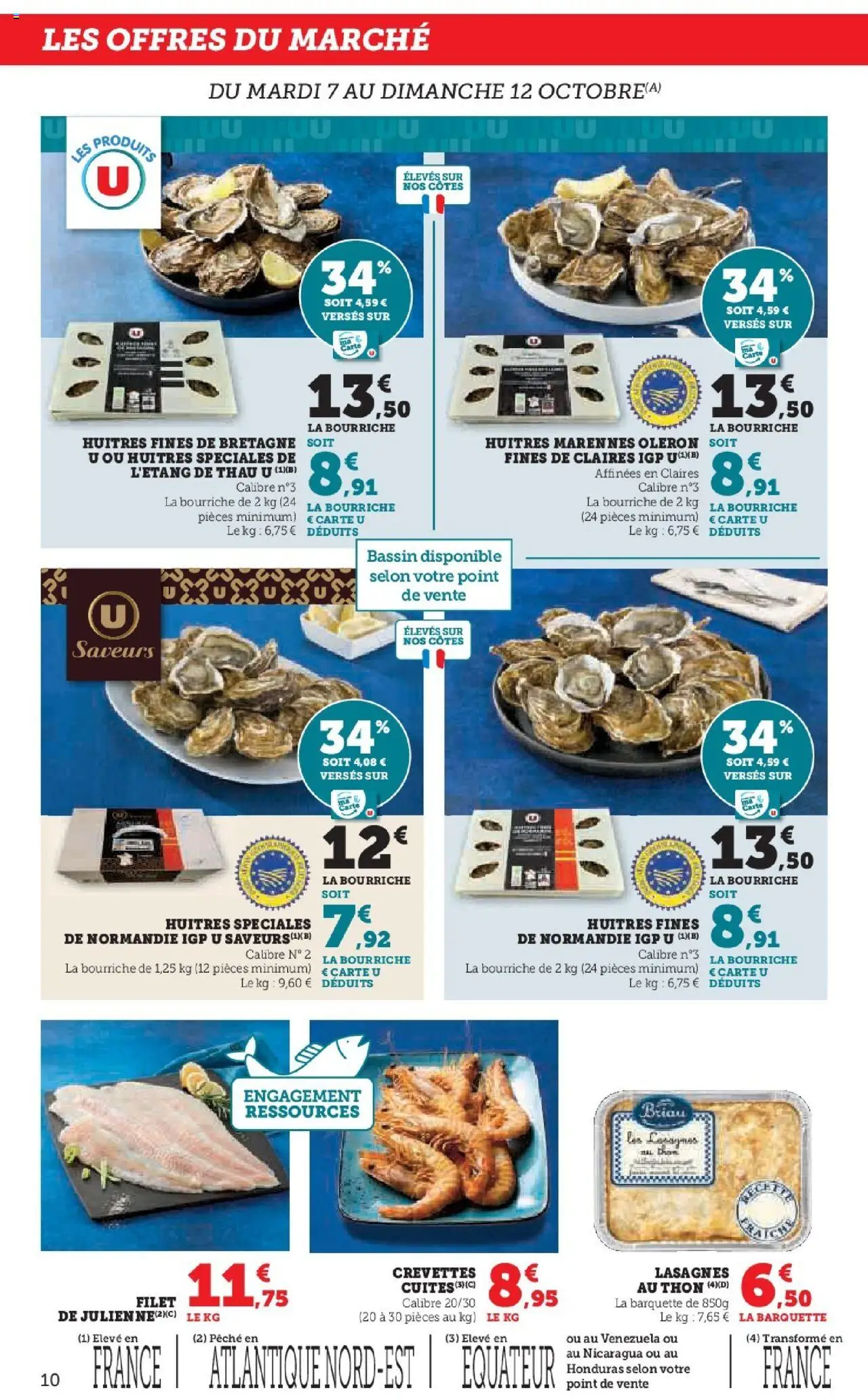 {H1} | Page: 10 | Produits: Pêche, Crevettes, Huîtres fines, Lasagnes