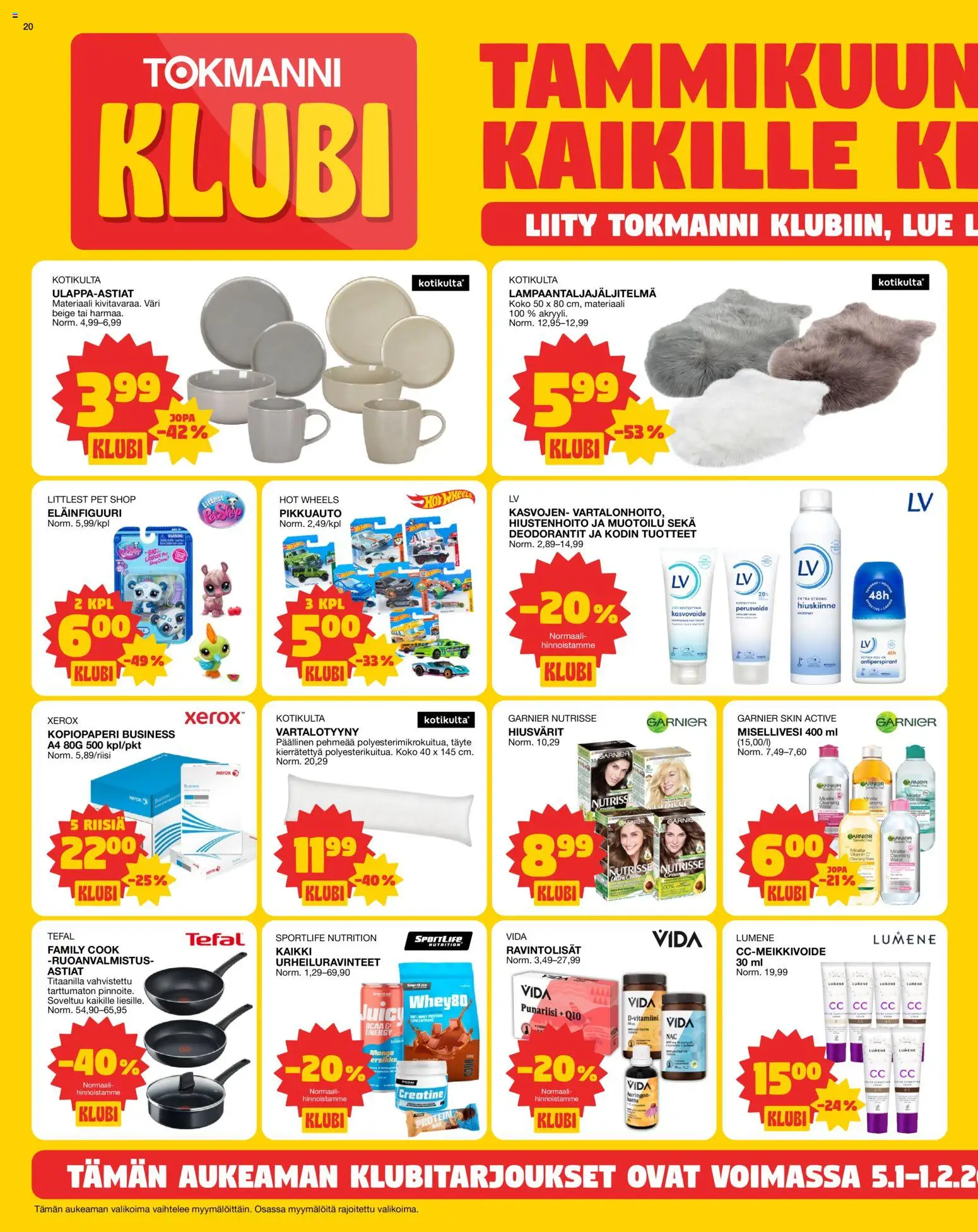 Tokmanni tarjoukset – voimassa 05.01.2026 alkaen | Sivu: 20 | Tuotteet: CC cream, Misellivesi, Kasvovoide, Paperi