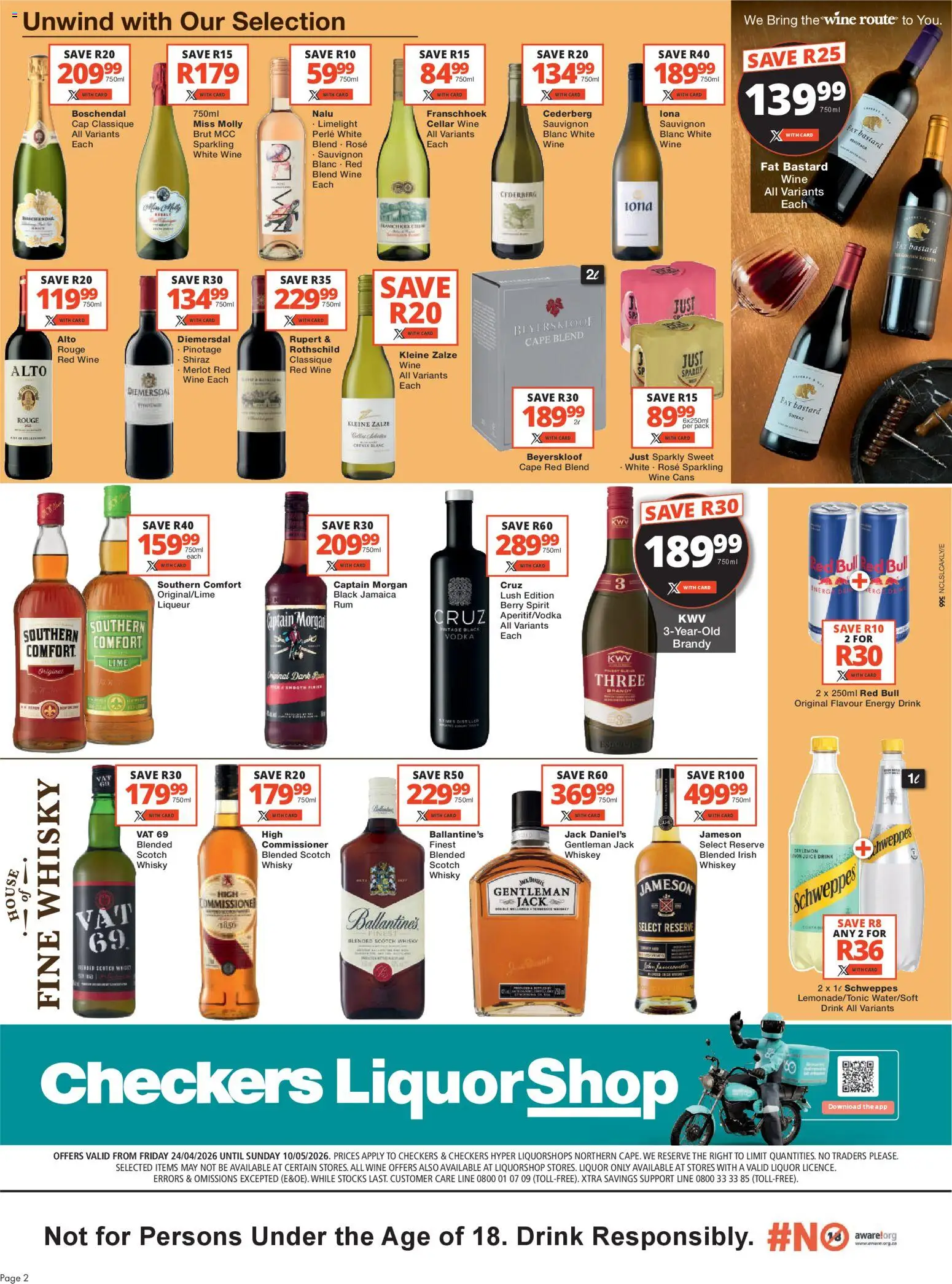 New Checkers catalogue – valid from 24.04.2026 | Page: 2 | Products: Juice, Pen, Vodka, Whiskey