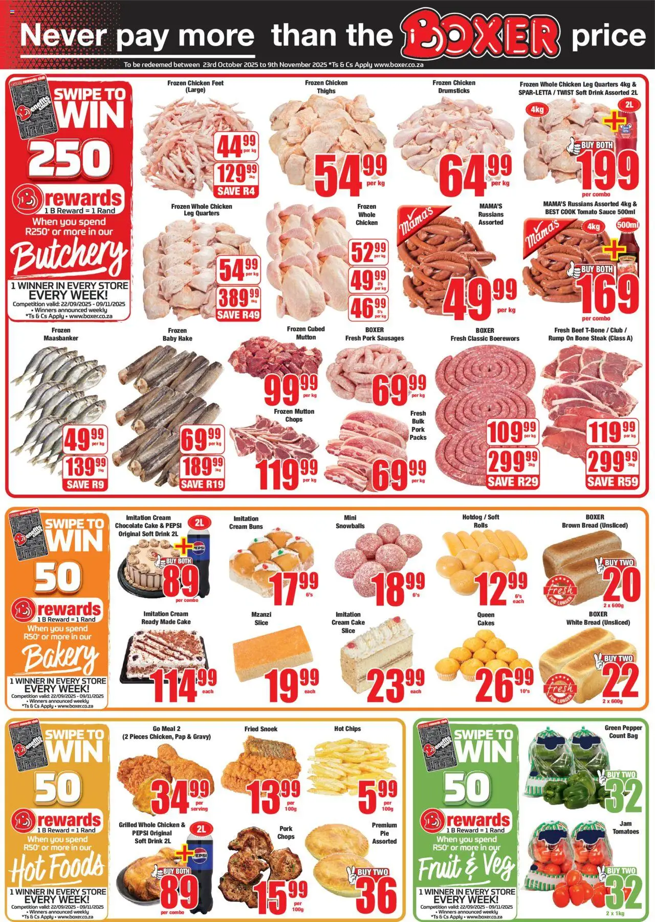 New Boxer catalogue – valid from 09.10.2025 | Page: 2 | Products: Bakery, Steak, Chicken, Fruit