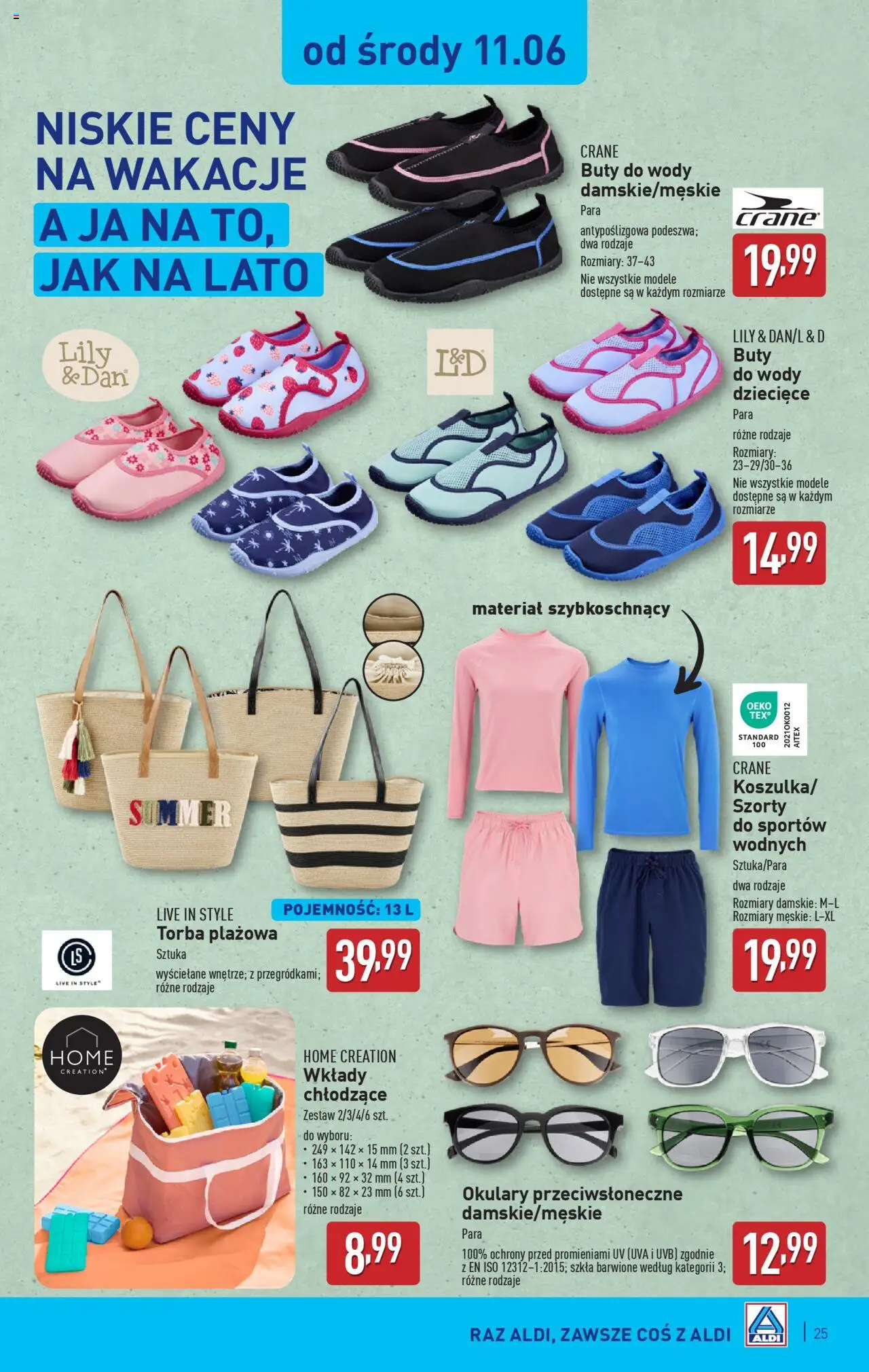 Aldi Gazetka od 09.06.2025 | Strona: 25 | Produkty: Okulary, Torba, Buty do wody, Okulary przeciwsłoneczne