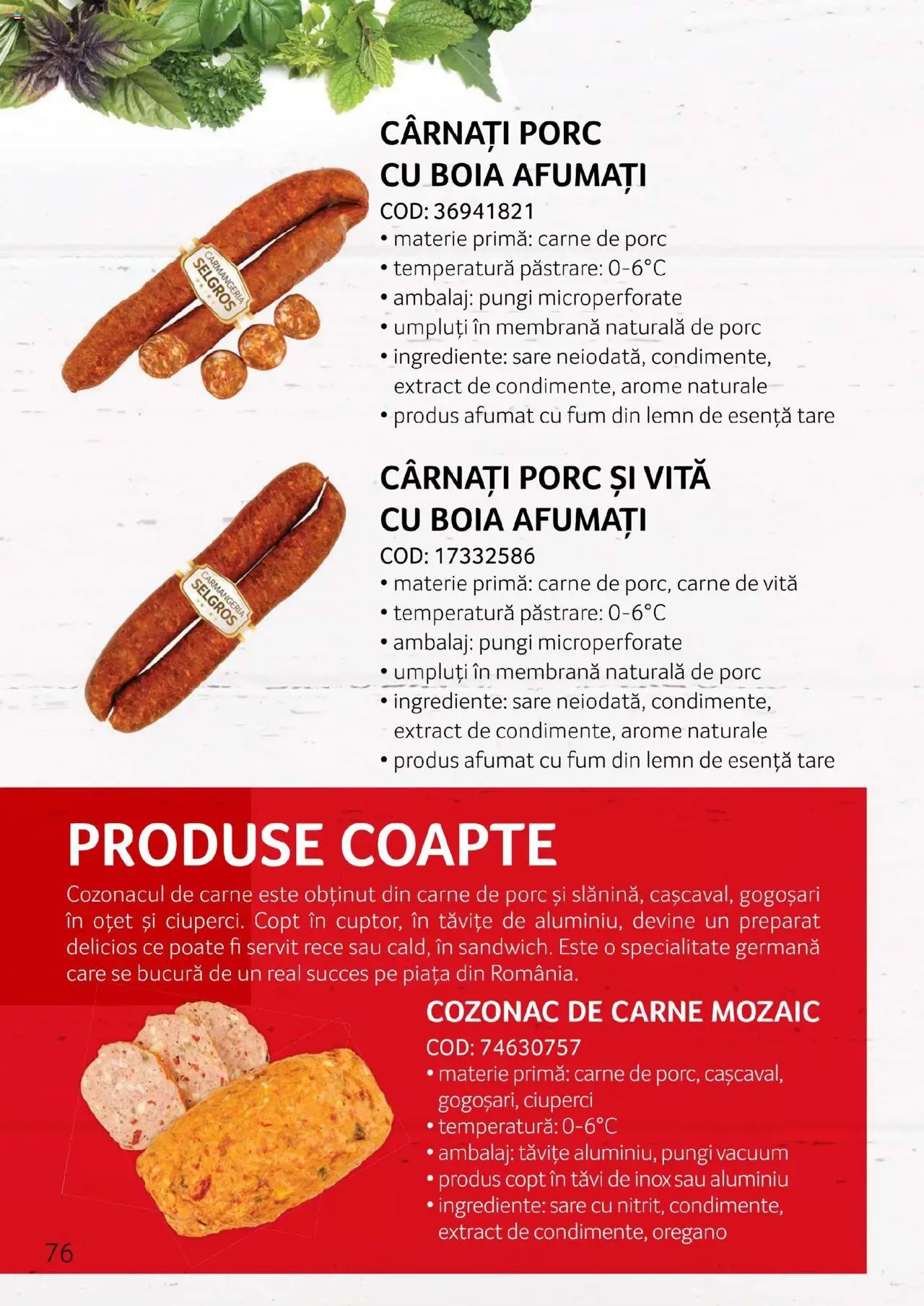 Noul catalog Selgros – valabil de la 27.04.2023 | Pagină: 76 | Produse: Ciuperci, Oțet, Sare, Cârnați