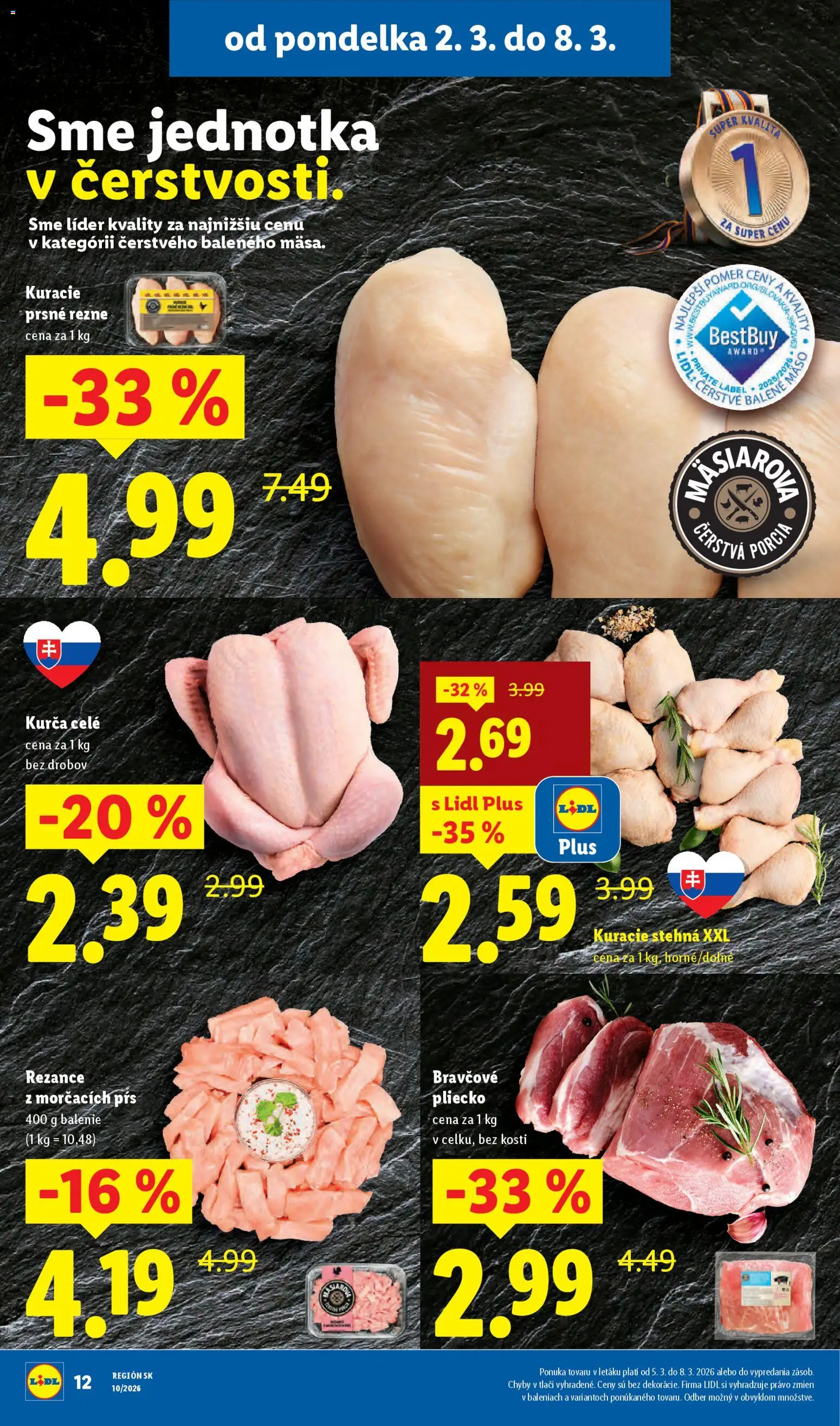 Nové Lidl akcie – leták je platný od 02.03.2026 | Strana: 12 | Produkty: Kuracie stehná, Rezance, Kurča