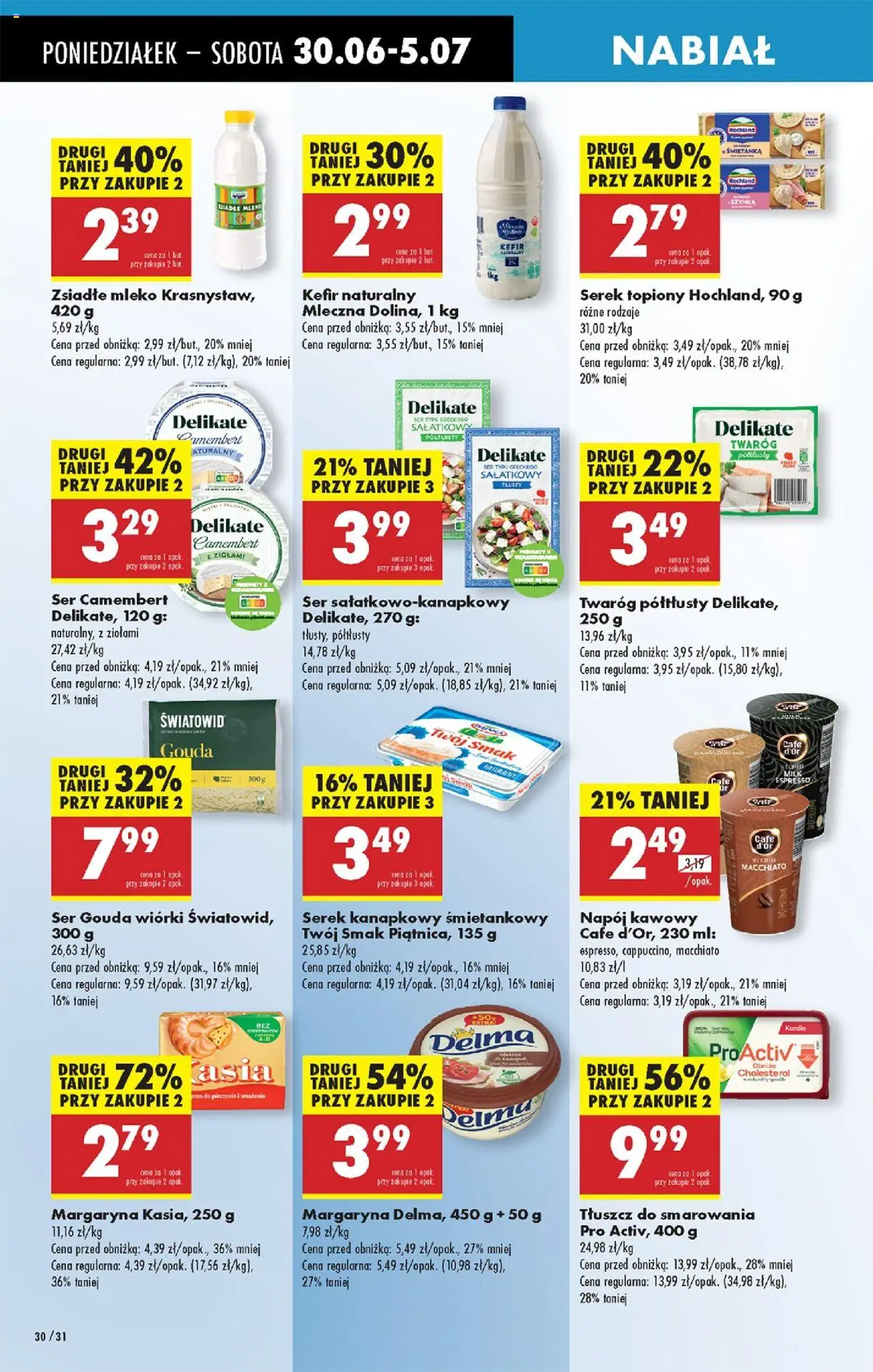 Biedronka gazetka od 30.06.2025 | Strona: 42 | Produkty: Twaróg półtłusty, Kefir, Zsiadłe mleko, Sandwich