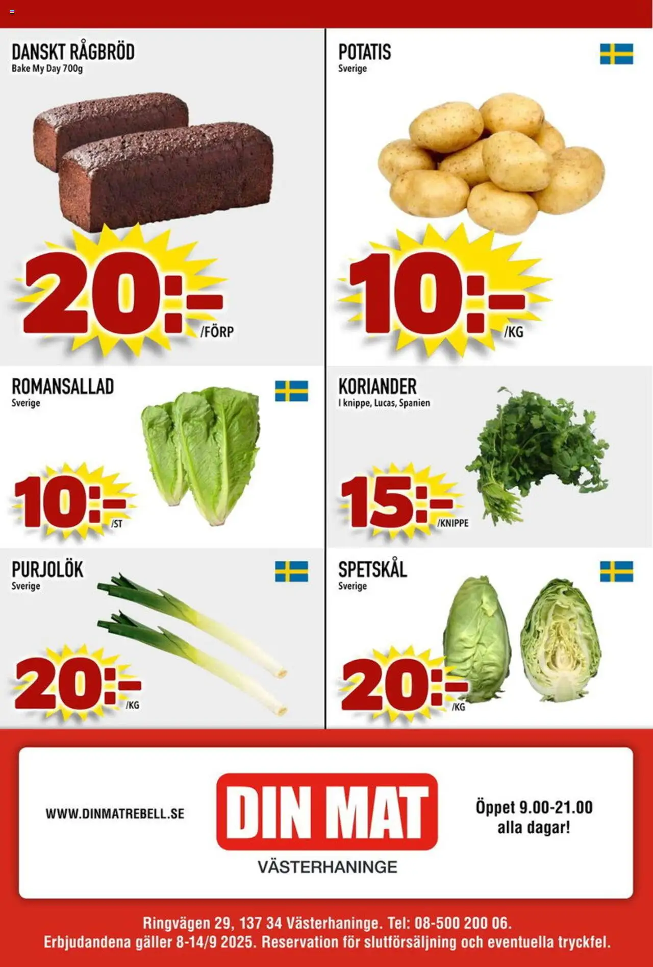 Din Mat reklamblad aktuell från 08.09.2025 | Sida: 8 | Produkter: Galler, Romansallad, Potatis, Koriander