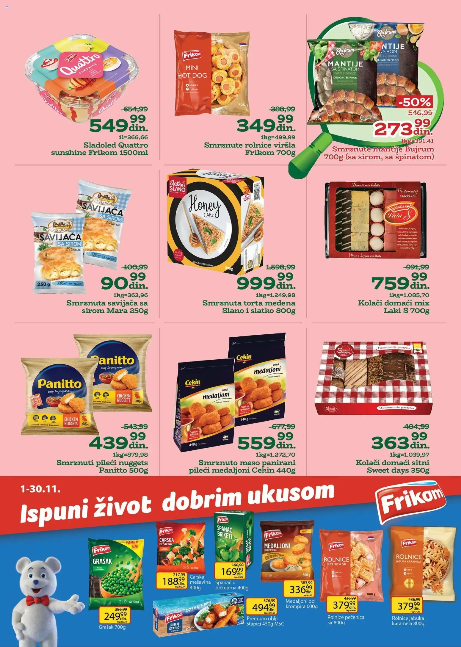 Univerexport katalog - važi od 27.10.2025 | Strana: 11 | Proizvode: Sladoled, Chicken nuggets, Hot dog, Torta