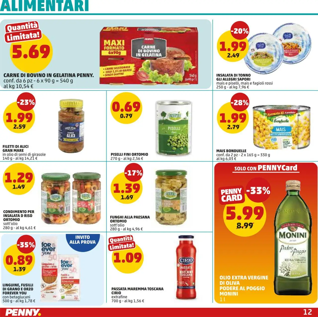 Volantino PENNY del 14.08.2025 | Pagina: 12 | Prodotti: Bovino, Piselli, Tonno, Olio extra vergine