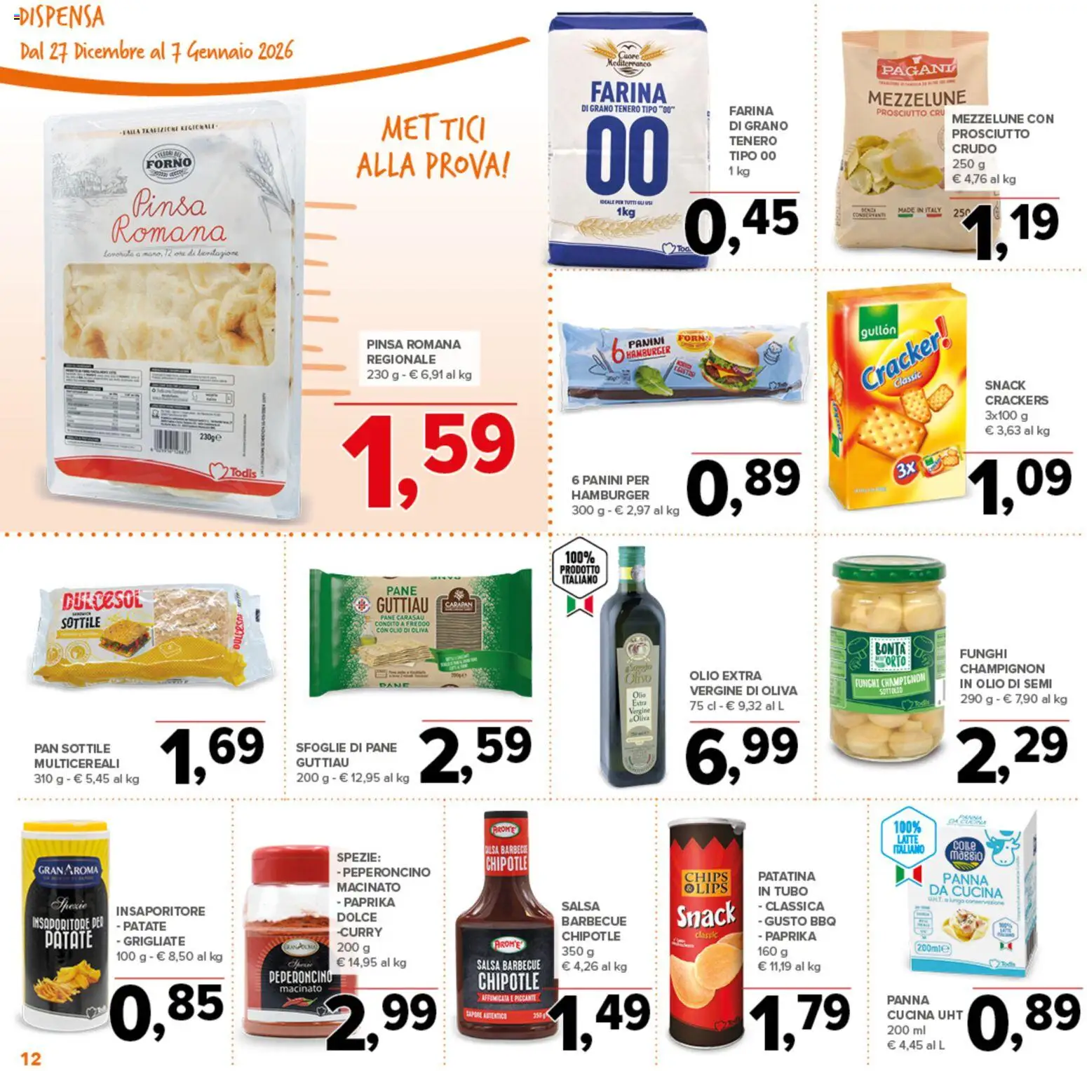 Volantino Todis del 27.12.2025 | Pagina: 12 | Prodotti: Pane, Salsa, Olio, Forno