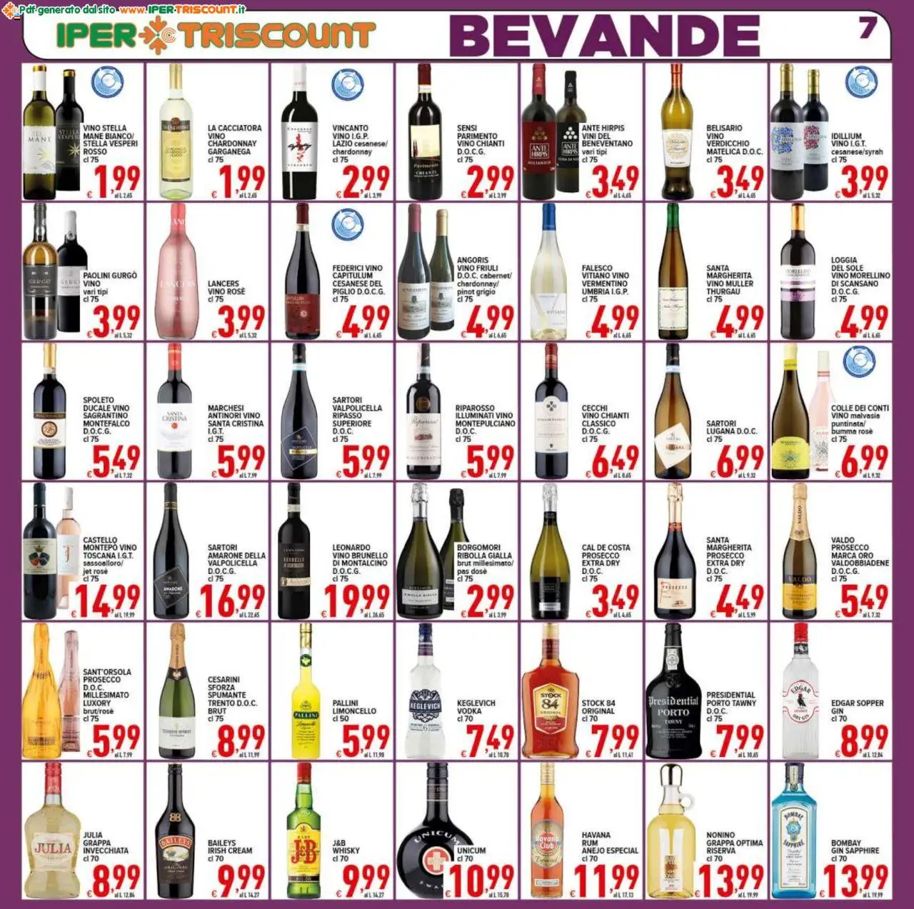 Volantino Ipertriscount del 17.10.2025 | Pagina: 7 | Prodotti: Gin, Vodka, Whisky, Limoncello