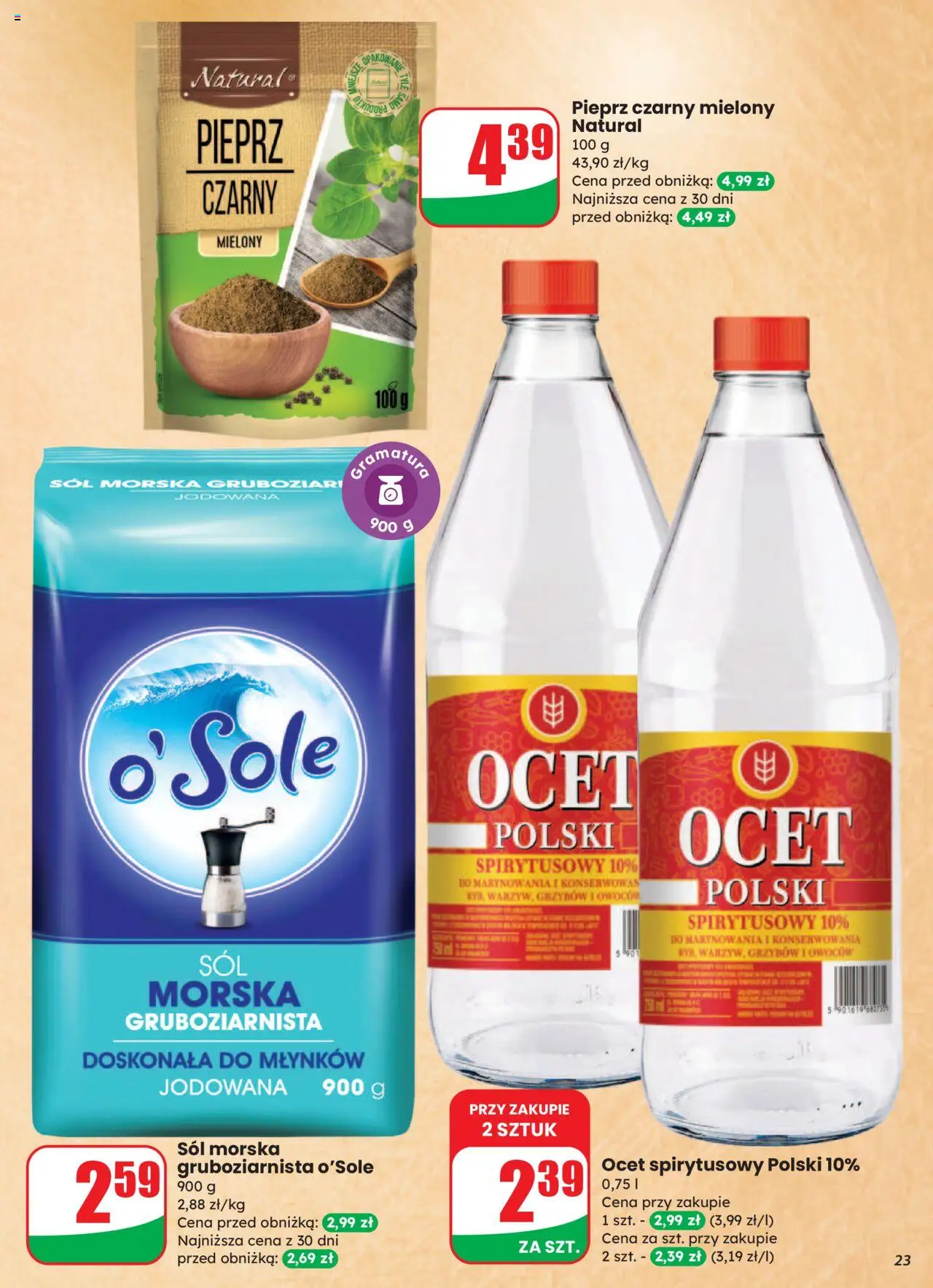 Dino Gazetka od 06.08.2025 | Strona: 23 | Produkty: Ocet, Sól morska, Sól, Pieprz