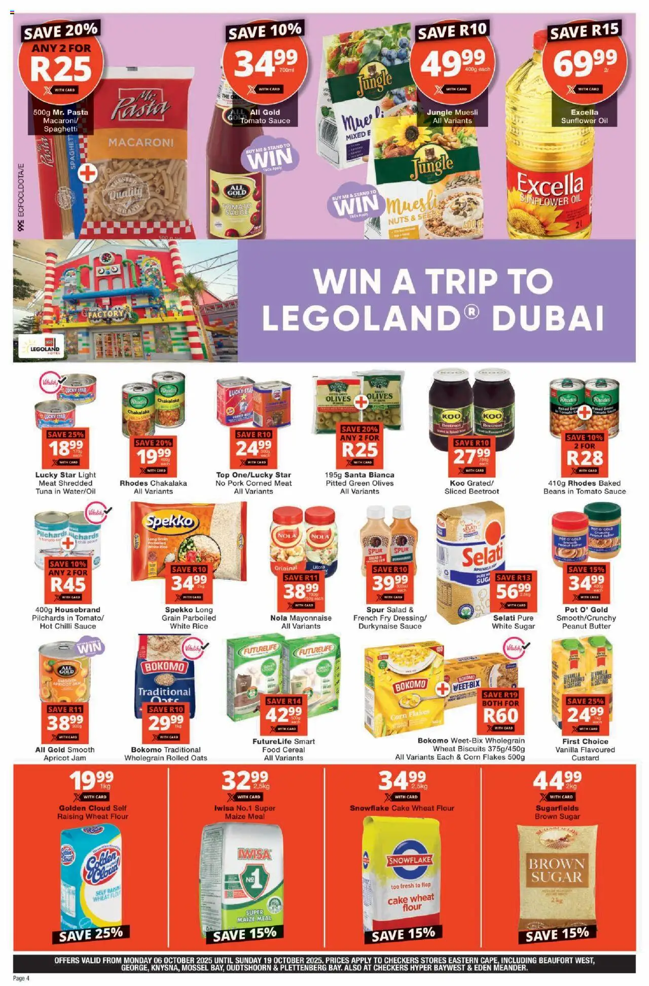 New Checkers catalogue – valid from 06.10.2025 | Page: 4 | Products: Pilchards, Corn, Corned meat, Flakes