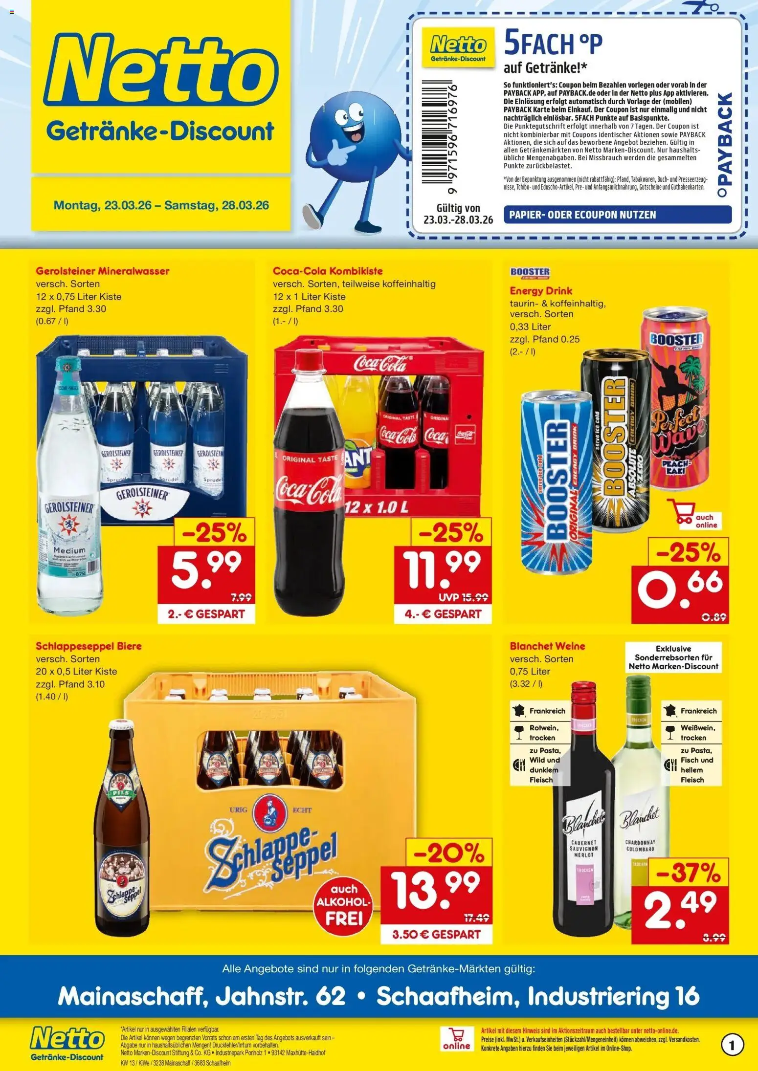 Netto Marken-Discount Prospekt Mainaschaff	 – gültig ab 23.03.2026 | Seite: 1 | Produkte: Merlot, Pils, Mineralwasser, Fleisch
