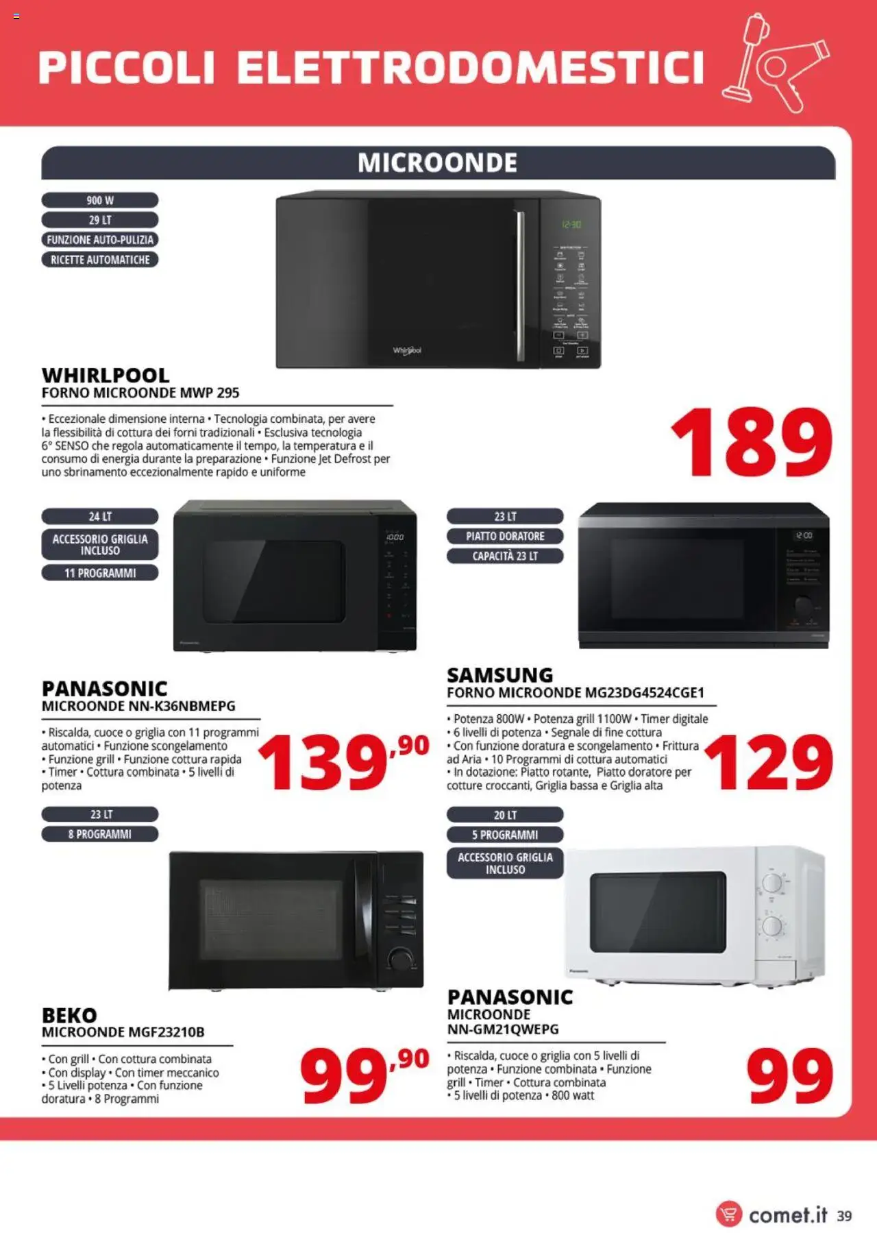 Volantino Comet del 05.08.2025 | Pagina: 39 | Prodotti: Piatto, Forno, Griglia, Samsung