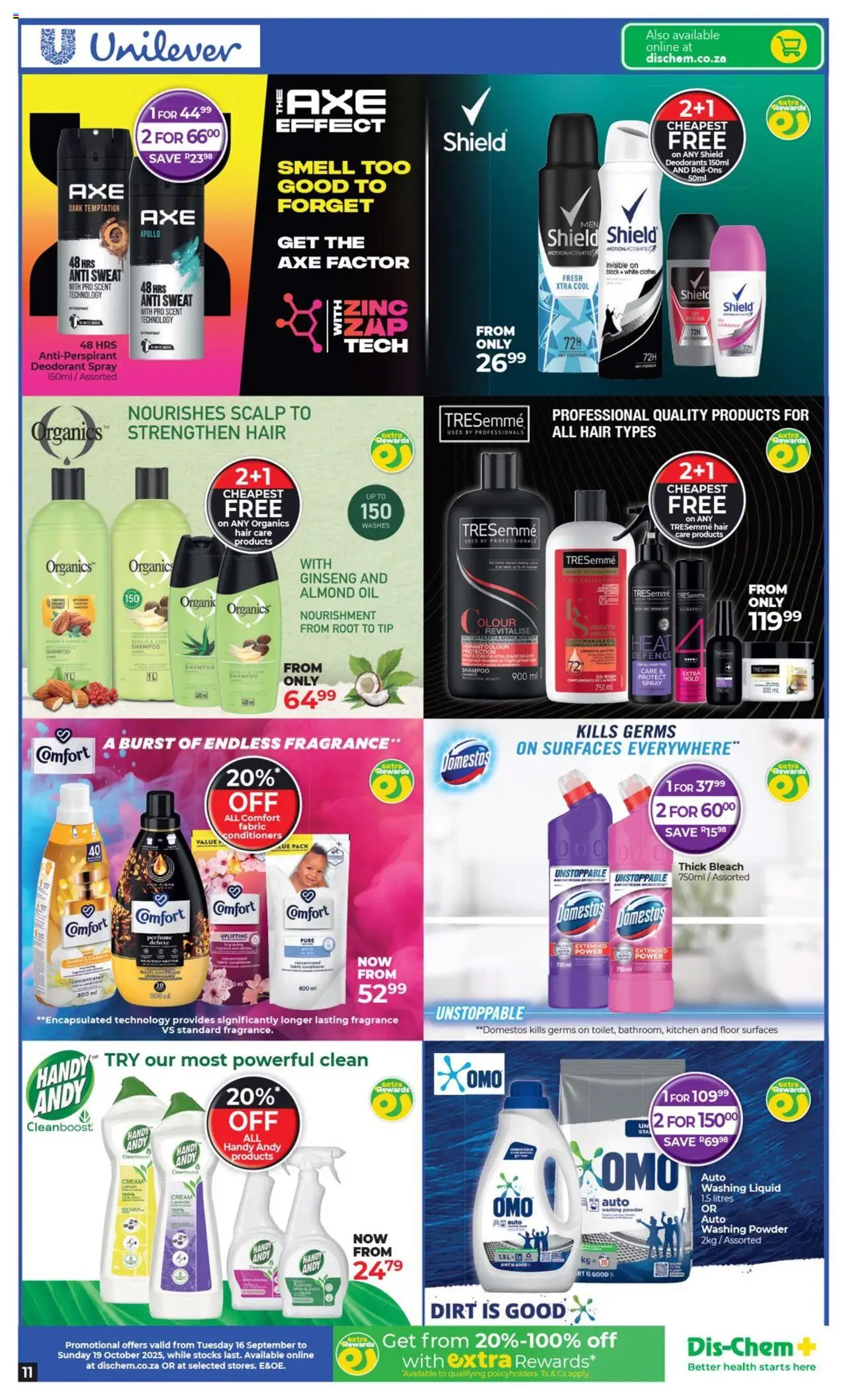 New Dis-Chem catalogue – valid from 16.09.2025 | Page: 11 | Products: Oil, Powder, Shampoo, Washing powder