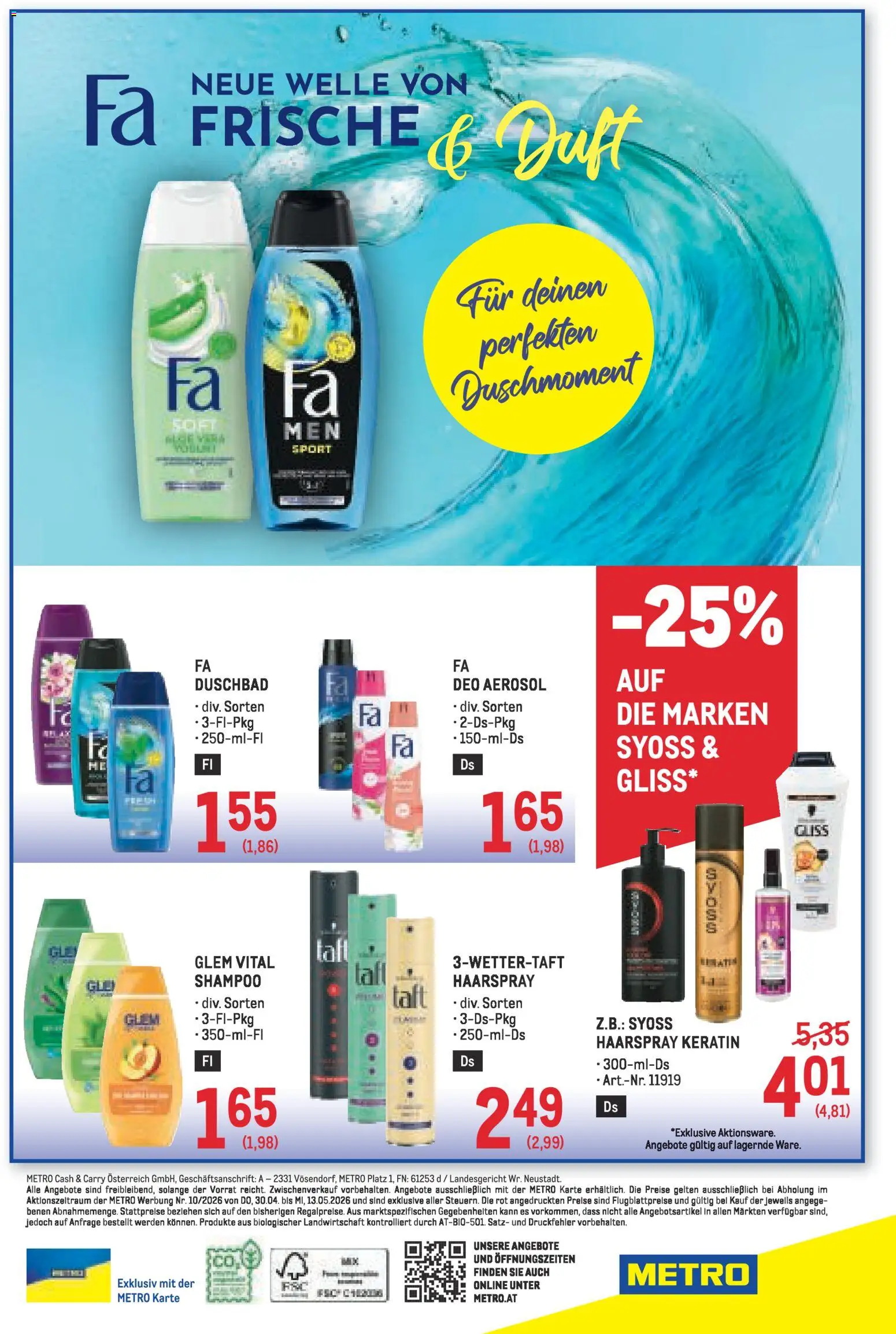Metro angebote Starke Marken gültig ab 30.04.2026 | Seite: 32 | Produkte: Duft, Shampoo, Haarspray