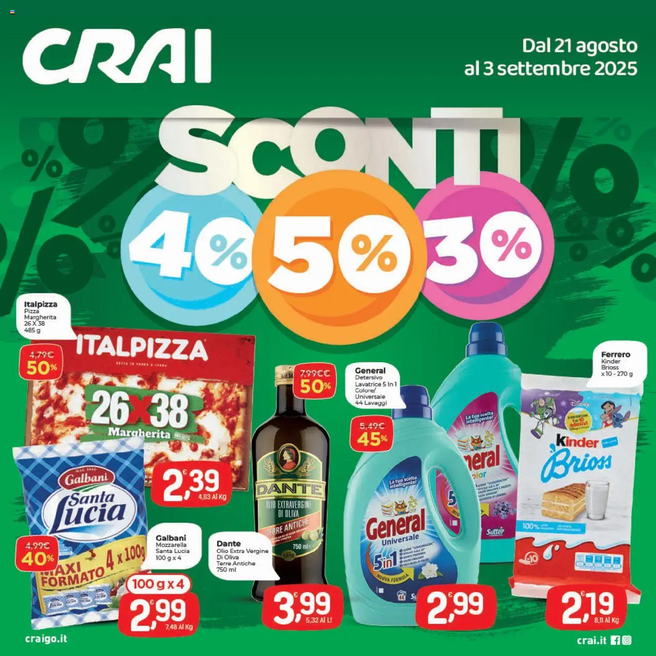 Volantino CRAI del 21.08.2025 | Pagina: 1 | Prodotti: Pizza, Mozzarella, Olio, Olio extra vergine