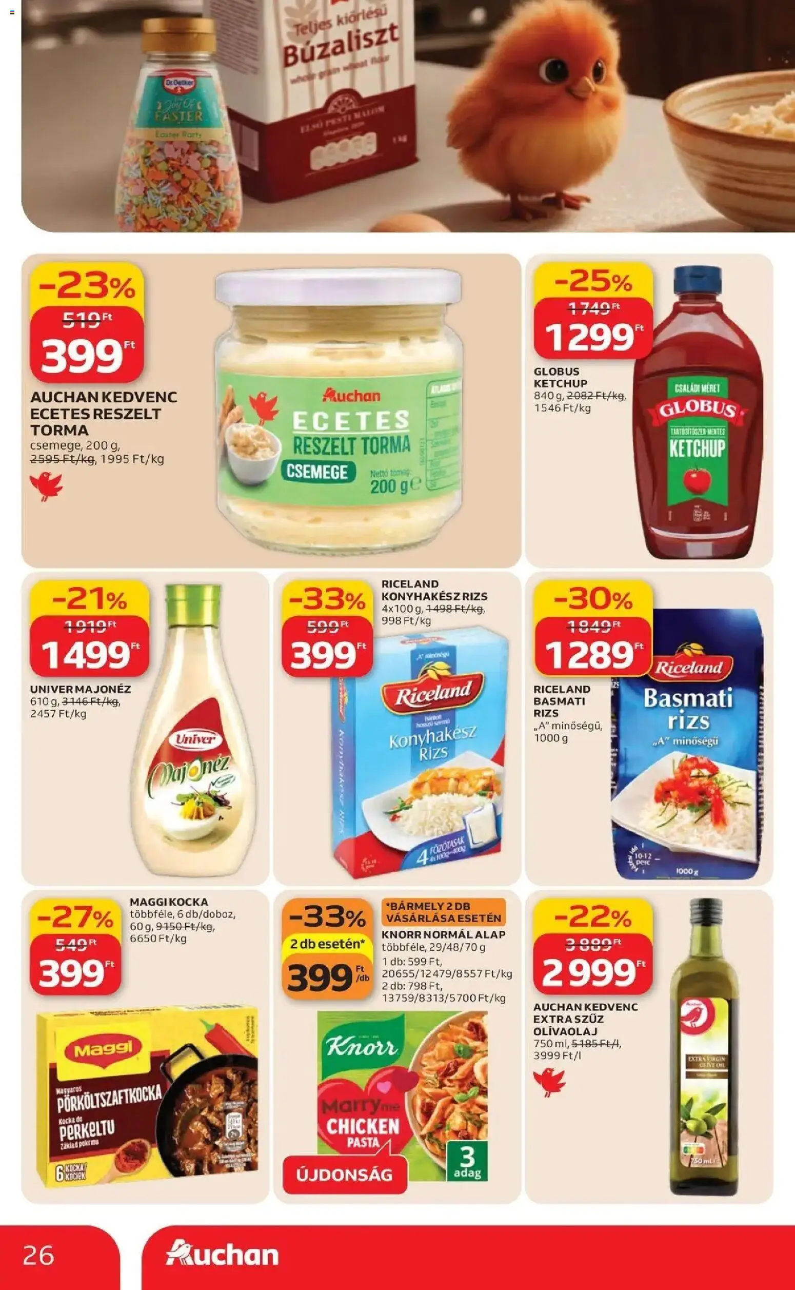 Auchan akciós ujság - amely érvényes a következő dátumtól: 19.03.2026 | Oldal: 26 | Termékek: Rizs, Ketchup, Majonéz, Olívaolaj