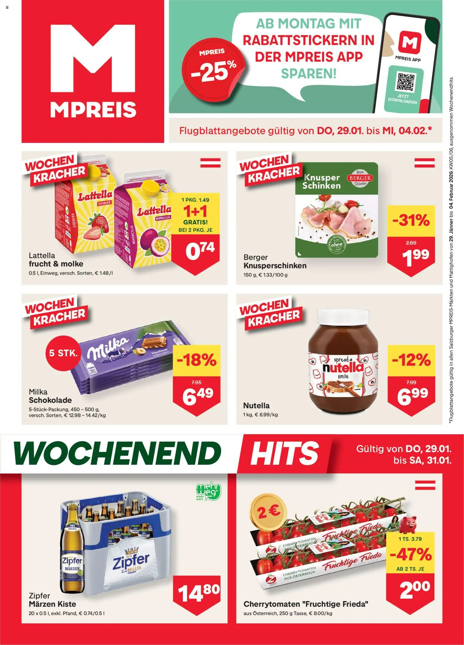 MPREIS Salzburg gültig ab 29.01.2026 | Seite: 1 | Produkte: Schokolade, Schinken