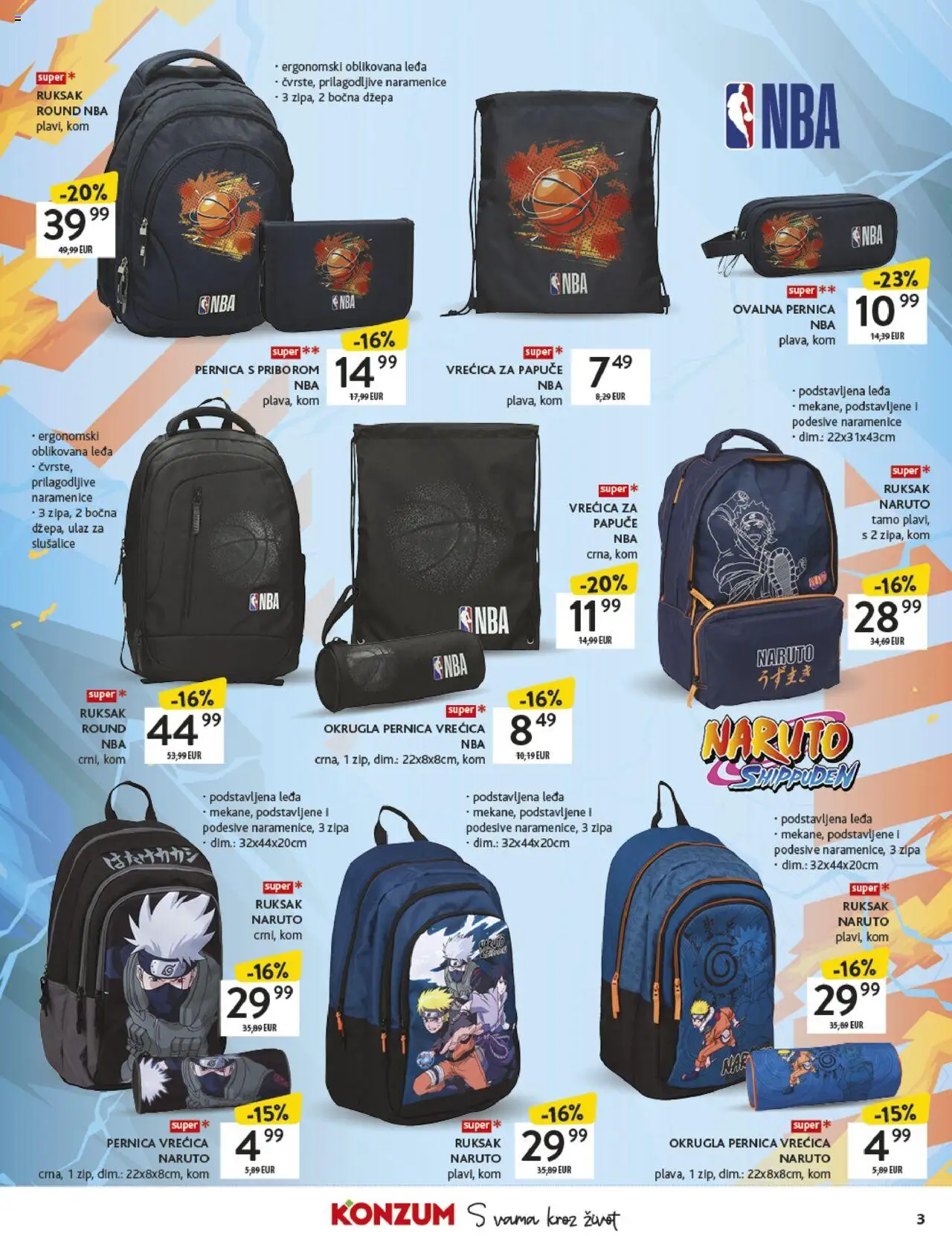 Konzum katalog | vrijedi od 18.08.2025 | Stranica: 3 | Proizvodi: Pernica, Čaše, Ruksak, Slušalice