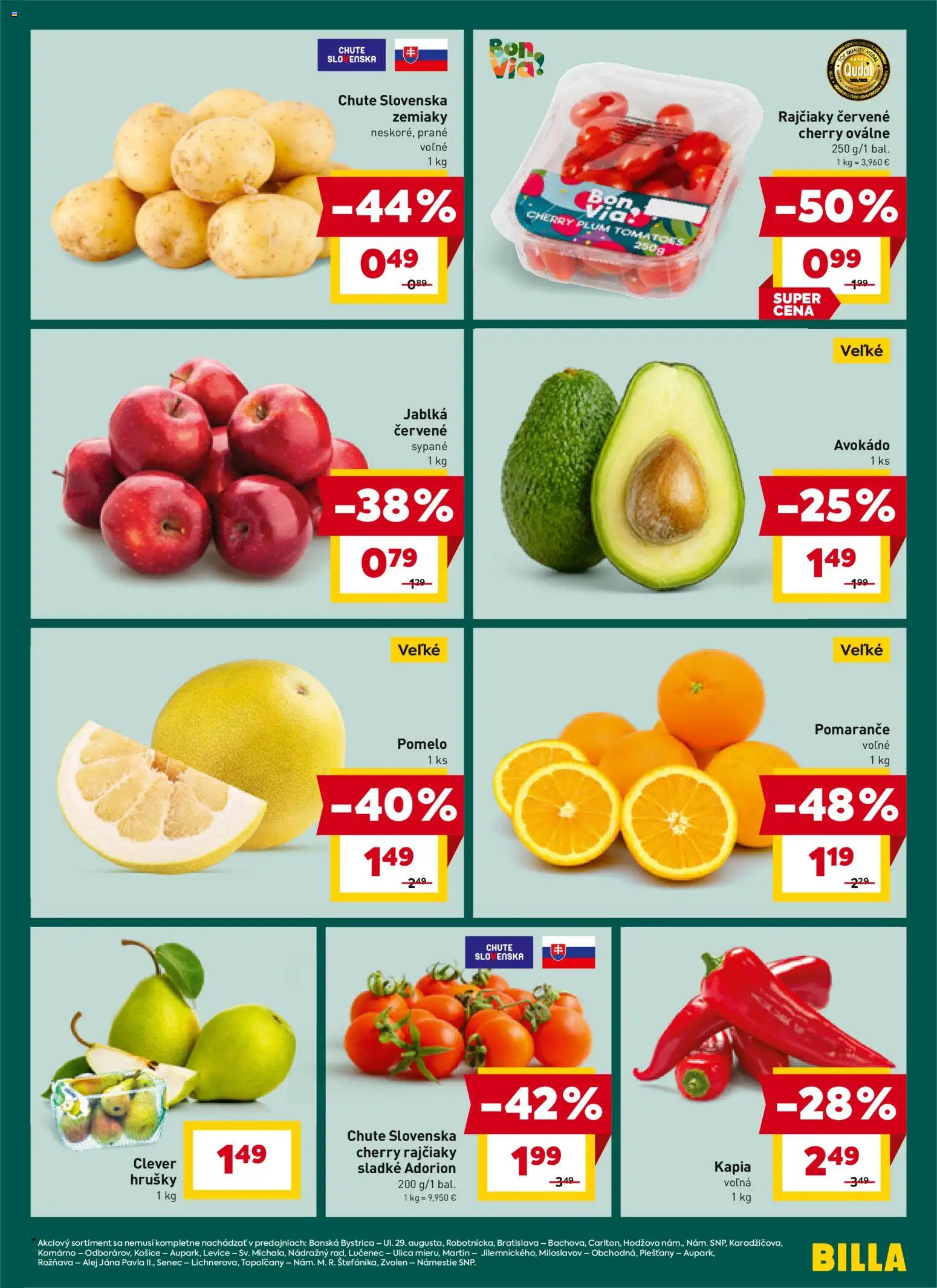 Nové Billa akcie – leták je platný od 02.01.2026 | Strana: 3 | Produkty: Jablká, Avokádo, Hrušky, Kápia