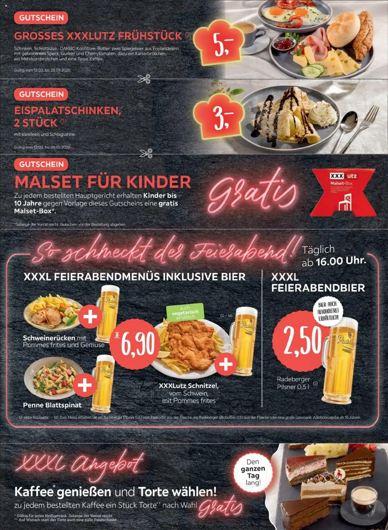 XXXL Lutz Restaurantgutscheine – gültig ab 08.03.2026 | Seite: 2 | Produkte: Kaffee, Bier, Pommes frites, Gemüse