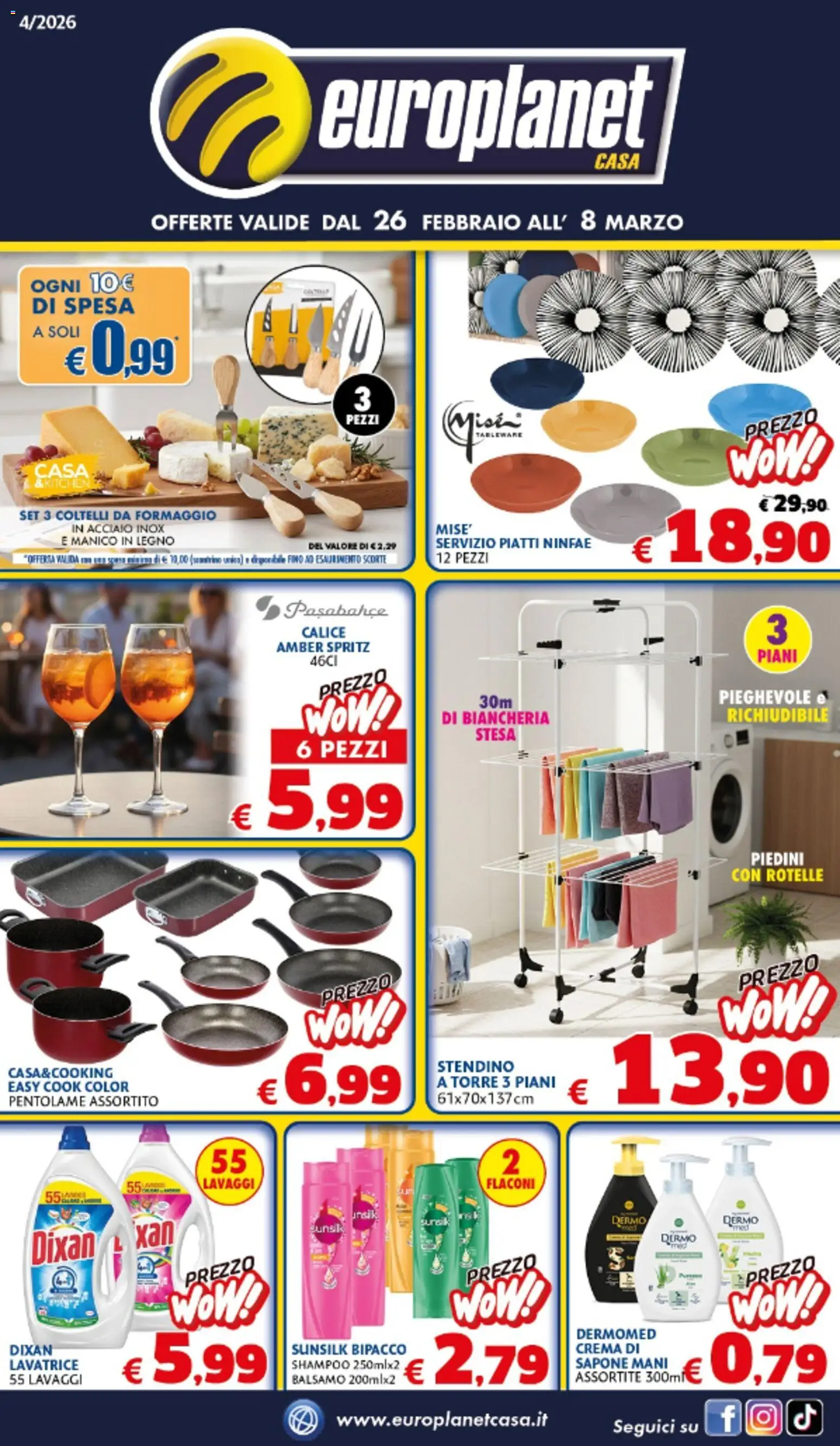 Volantino Europlanet Casa del 26.02.2026 | Pagina: 1 | Prodotti: Shampoo, Sapone, Formaggio, Lavatrice