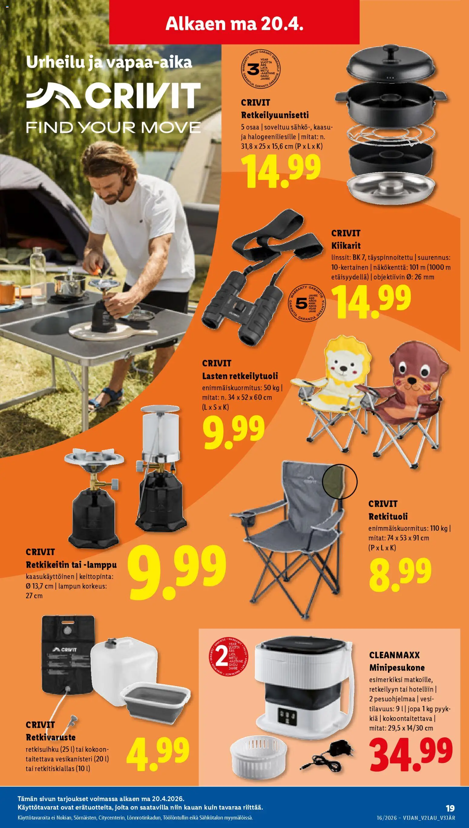 Lidl tarjoukset - Tampere – voimassa 16.04.2026 alkaen | Sivu: 25 | Tuotteet: Retkeilytuoli, Retkikeitin, Linssit, Kiikarit