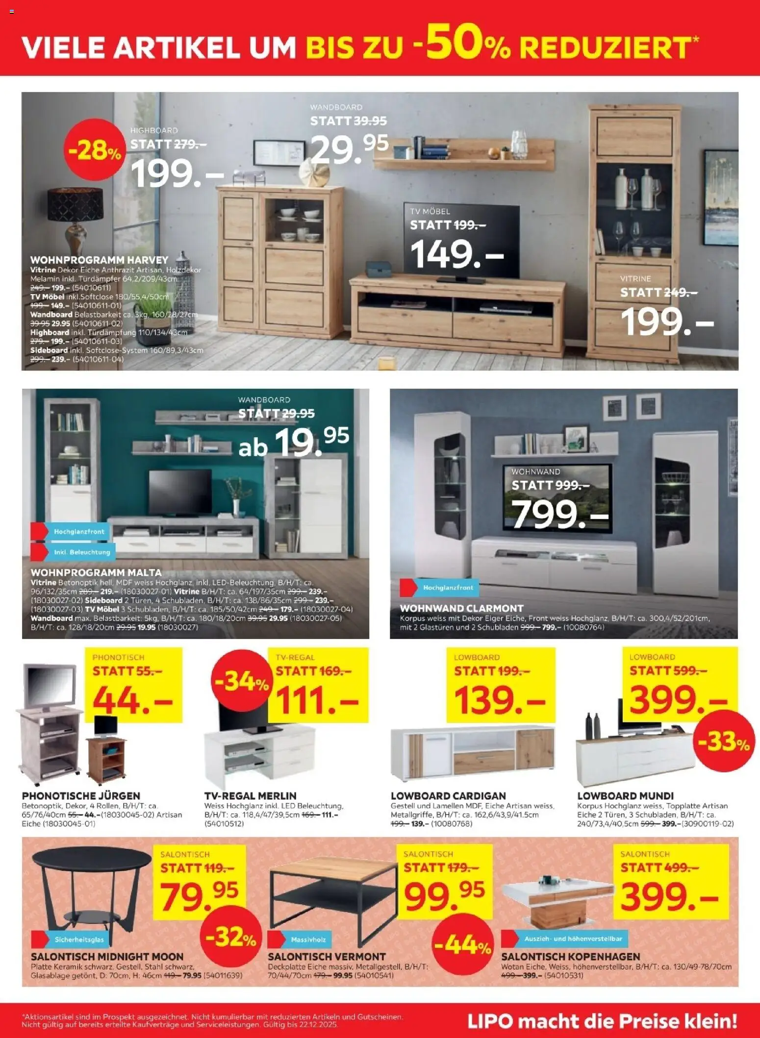 Lipo Aktionen -50% – gültig ab 09.12.2025 | Seite: 3 | Produkte: Highboard, Vitrine, Cardigan, Wandboard