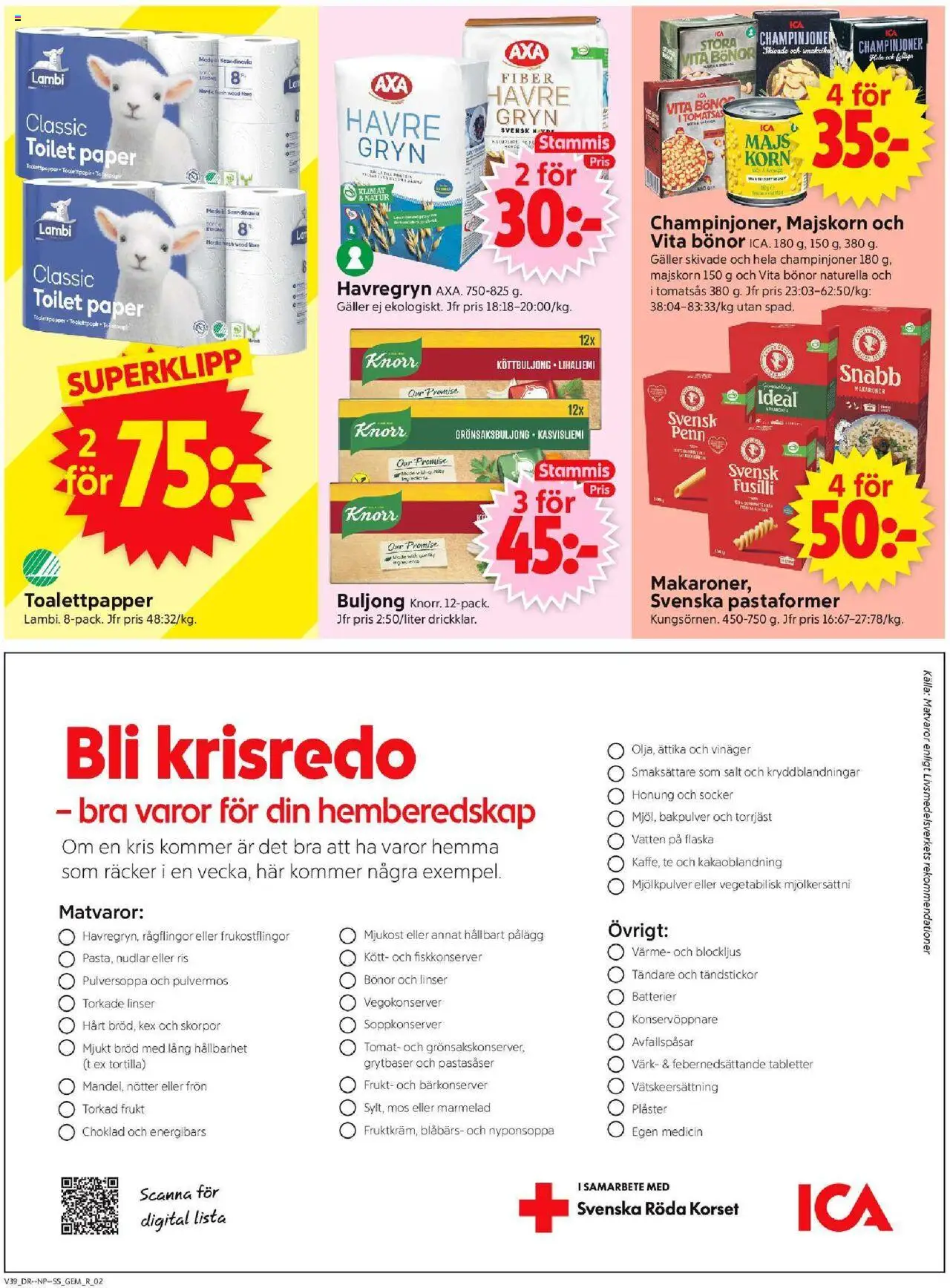 ICA Supermarket reklamblad aktuell från 22.09.2025 | Sida: 2 | Produkter: Linser, Tortilla, Havregryn, Köttbuljong