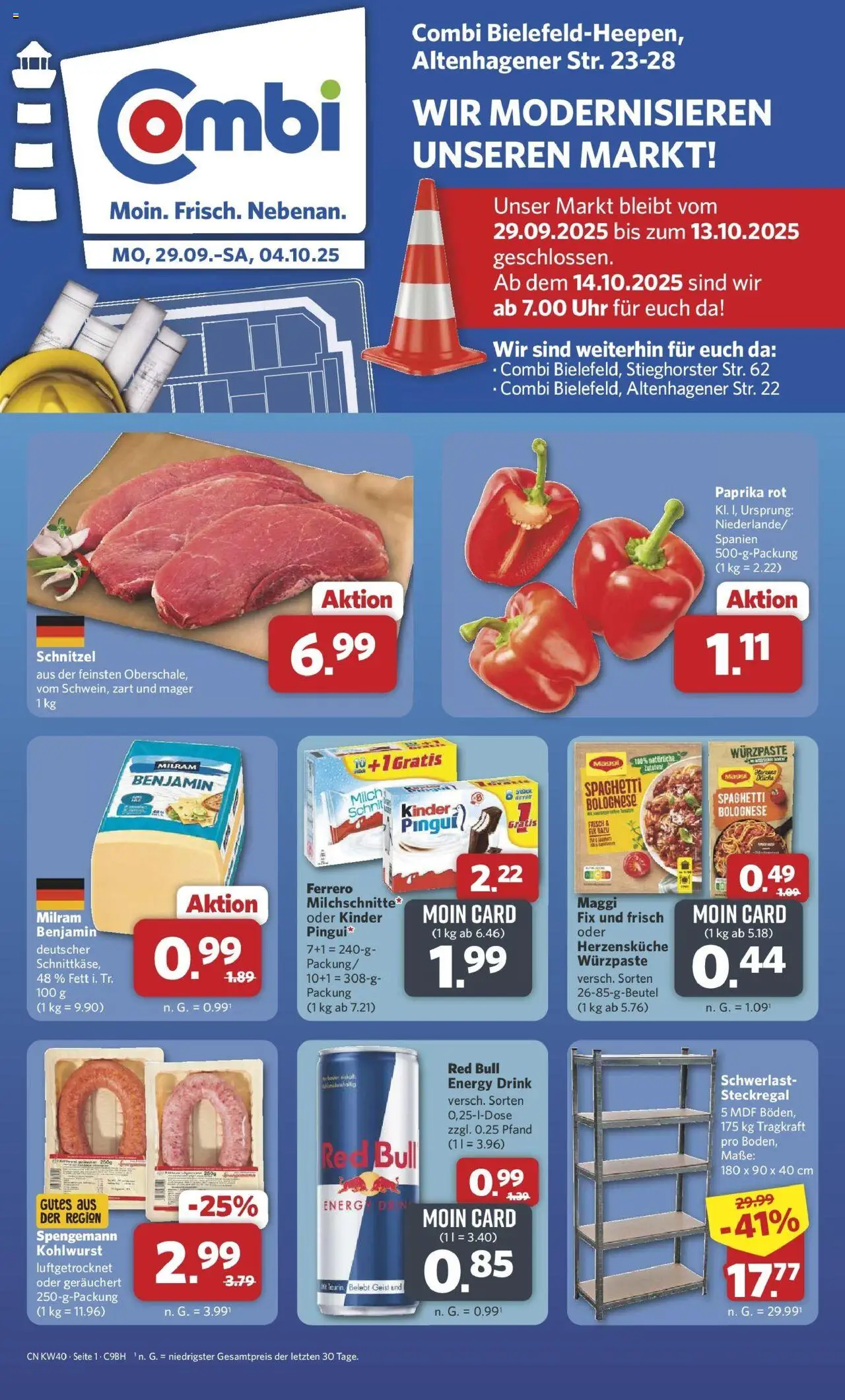 Combi Prospekt Bielefeld 	 – gültig ab 28.09.2025 | Seite: 1 | Produkte: Milch, Schnitzel, Paprika, Milram