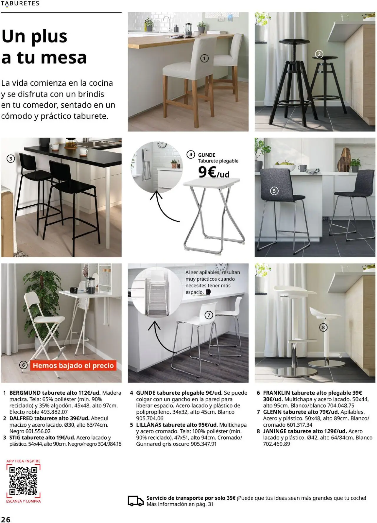 Catálogo IKEA Comedores │ válido desde el 01.09.2025 | Página: 26 | Productos: Taburete, Cocina, Mesa