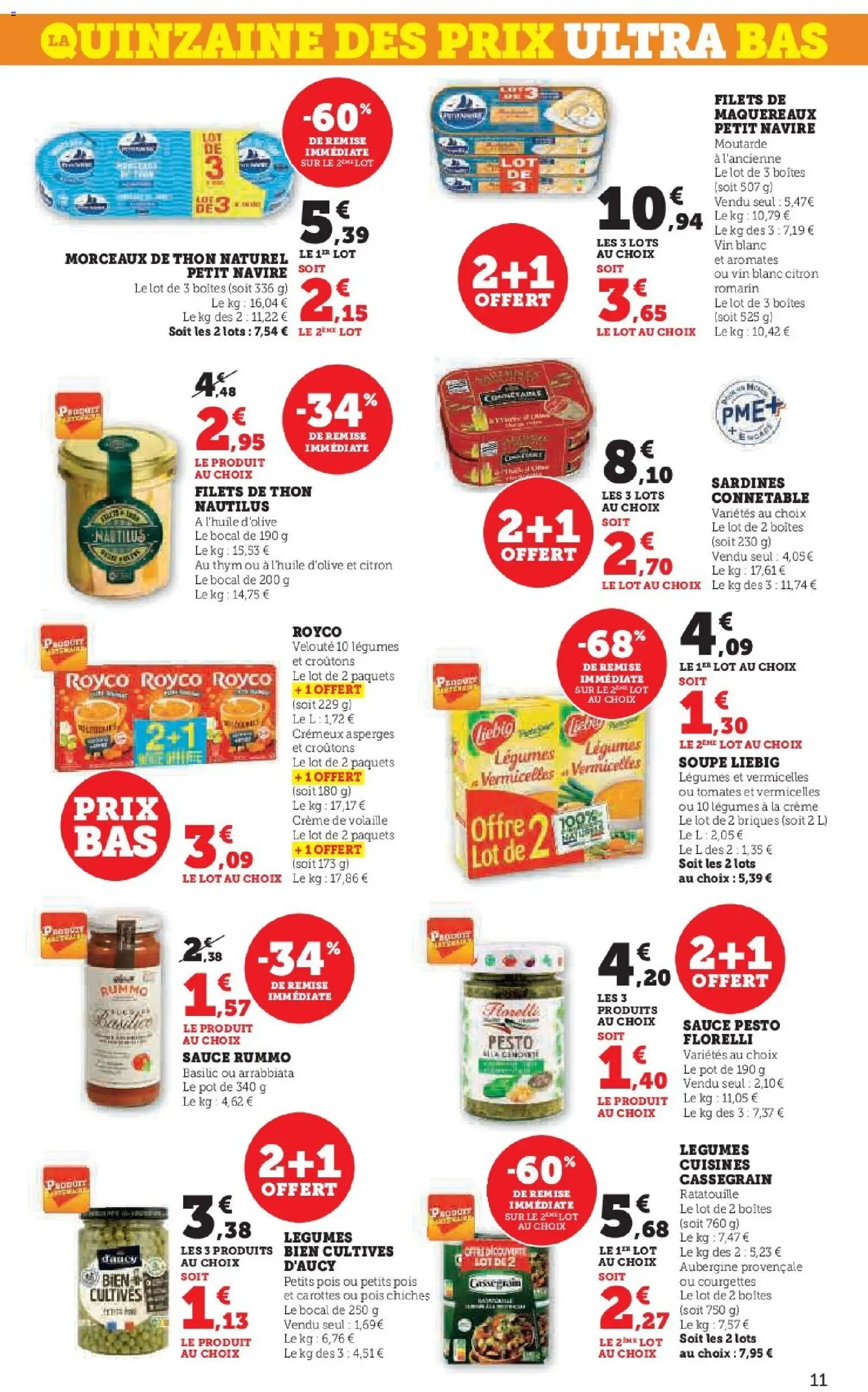 {H1} | Page: 11 | Produits: Thon, Pois, Tomates, Crème