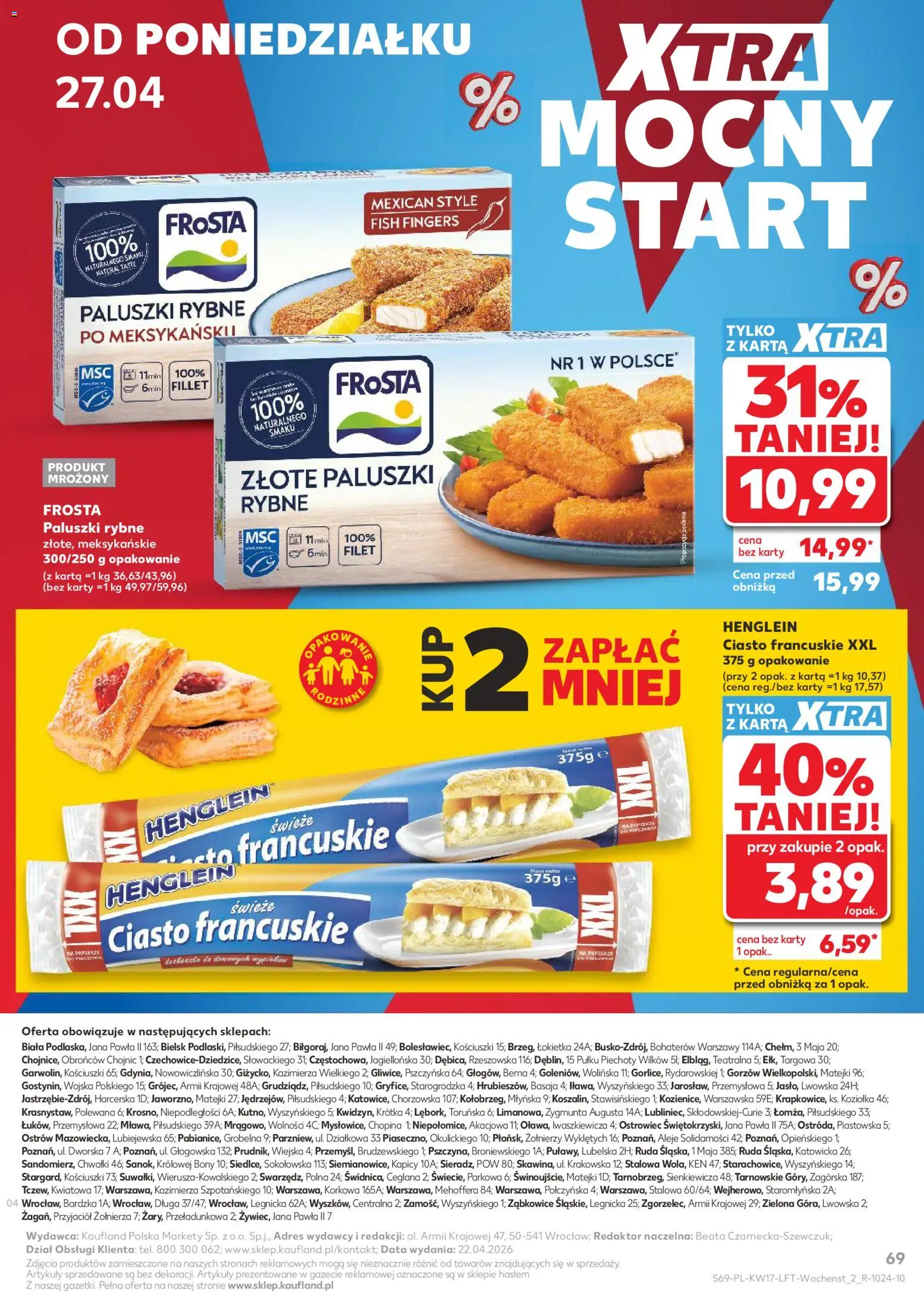 Kaufland gazetka od 23.04.2026 | Strona: 69 | Produkty: Ciasto francuskie XXL, Ciasto francuskie, Paluszki rybne, Paluszki