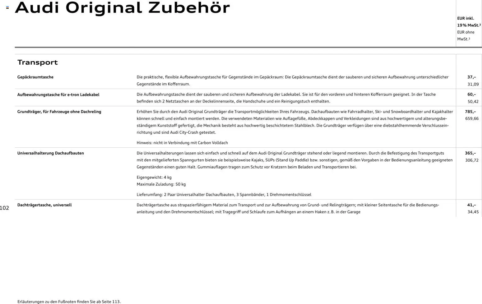 Audi e-tron GT – gültig ab 28.10.2025 | Seite: 102 | Produkte: Tasche, Ski, Reisetasche, Handschuhe