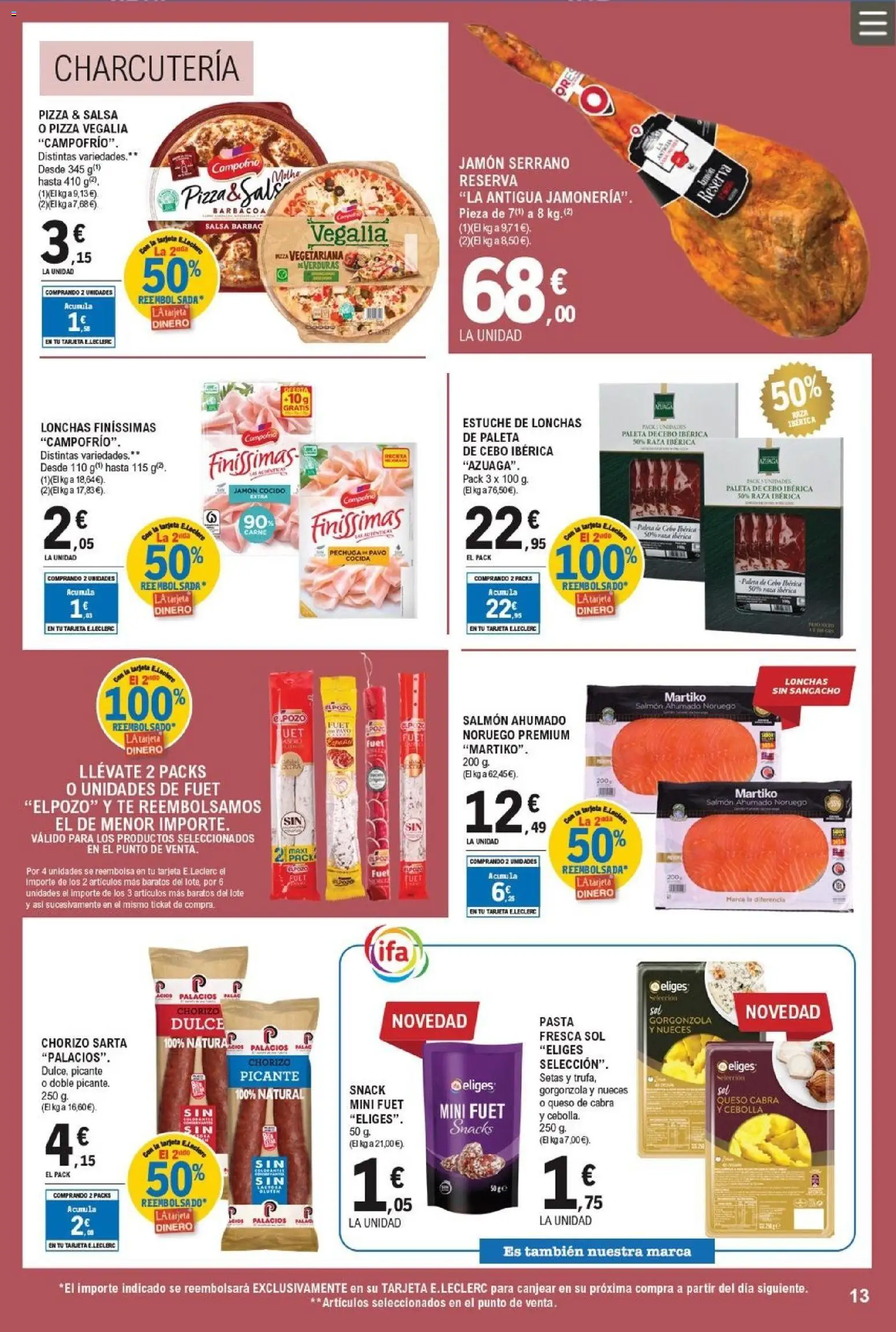 E.Leclerc folleto │ válido desde el 25.03.2026 | Página: 13 | Productos: Jamón, Pizza, Παγωμένο τσάι, Barbacoa