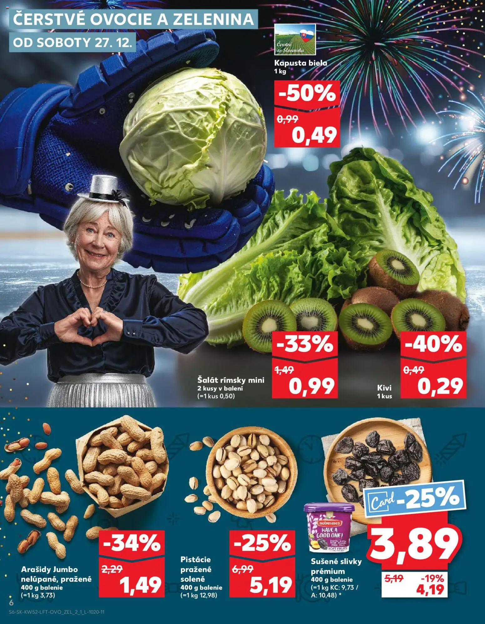 Nové Kaufland akcie – leták je platný od 27.12.2025 | Strana: 6 | Produkty: Kapusta biela, Kiwi, Slivky, Ovocie
